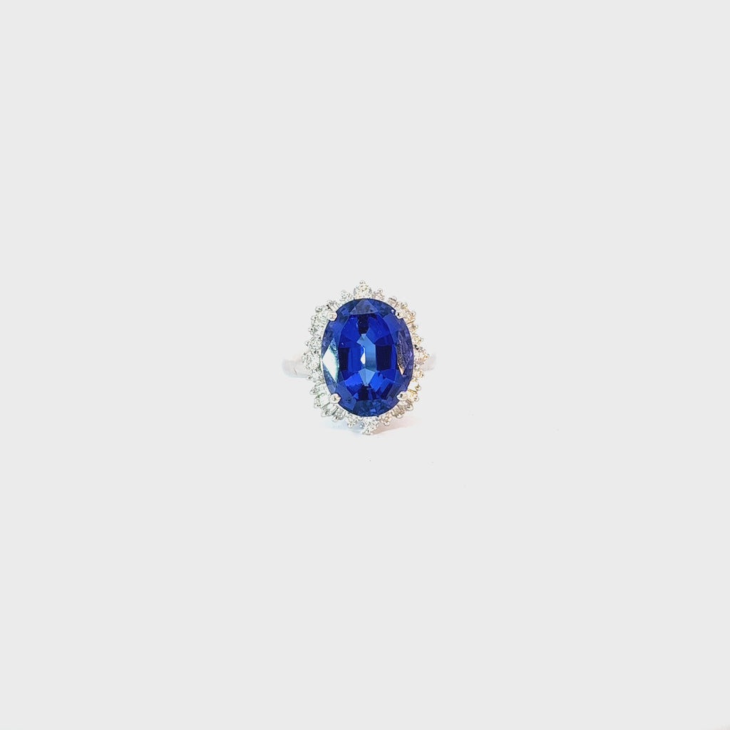 18k White Gold 10.50ct Tanzanite and 1.00ct G VS2 Round and Baguette Diamond Ring