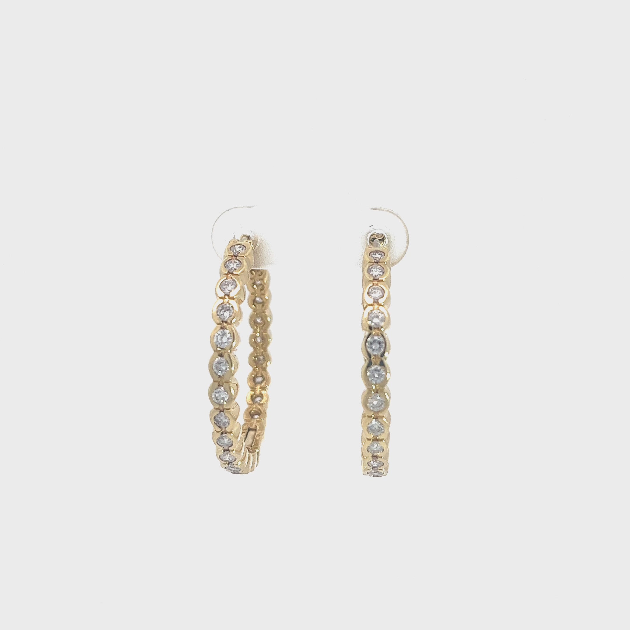 14k Yellow Gold 2.00ct F VS2 Half Bezel All The Way Around Hoops 12.5 Gram