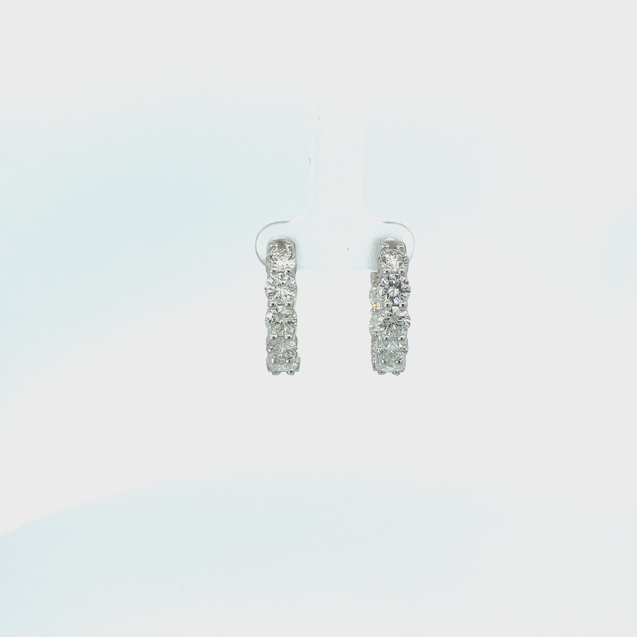 14K WHITE GOLD 6.25CT GVS2  16 ROUND DIAMOND 1 INCH INSIDE OUT DIAMOND HOOPS