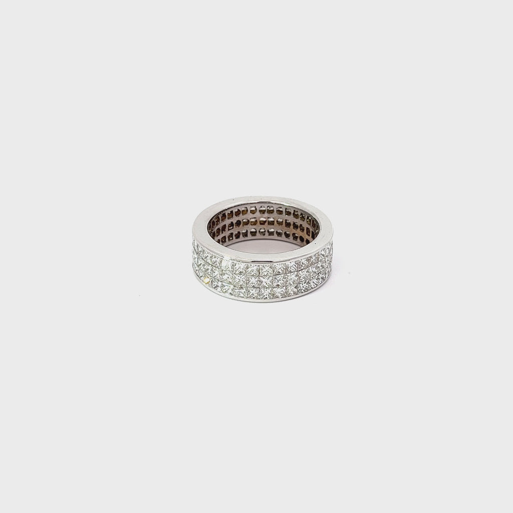 18k White Gold 6.00ct 3 Row G VS2  Invisible Set Size 7 1/2 9mm