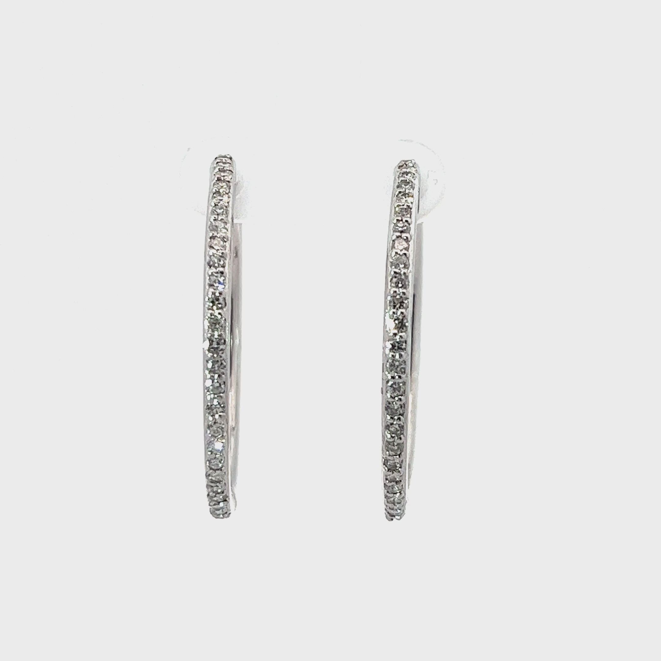 14k White Gold .78ct H SI2 Round Diamond Hoop Earrings