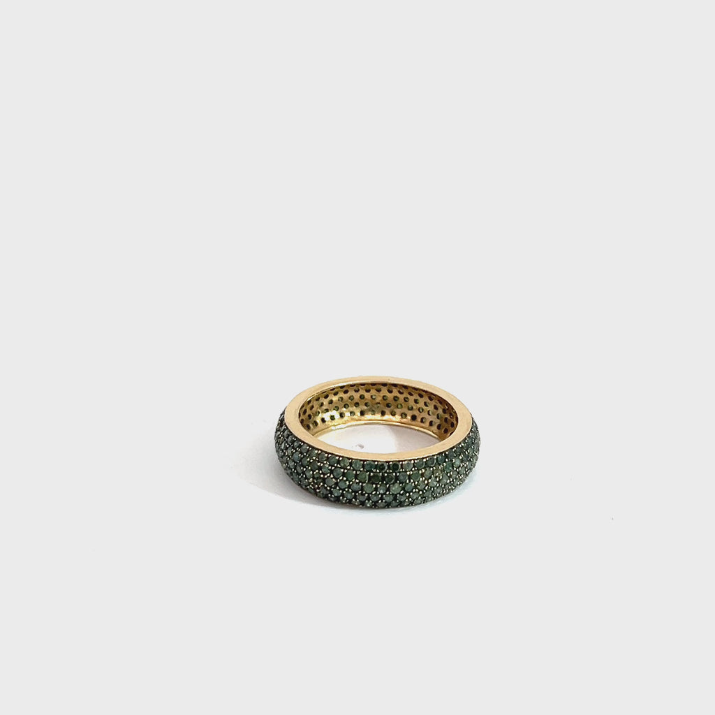 14k Yellow Gold 2.00ct Round Green Irradiated Diamond on Pave Eternity Ring Size 7  5.6 mm