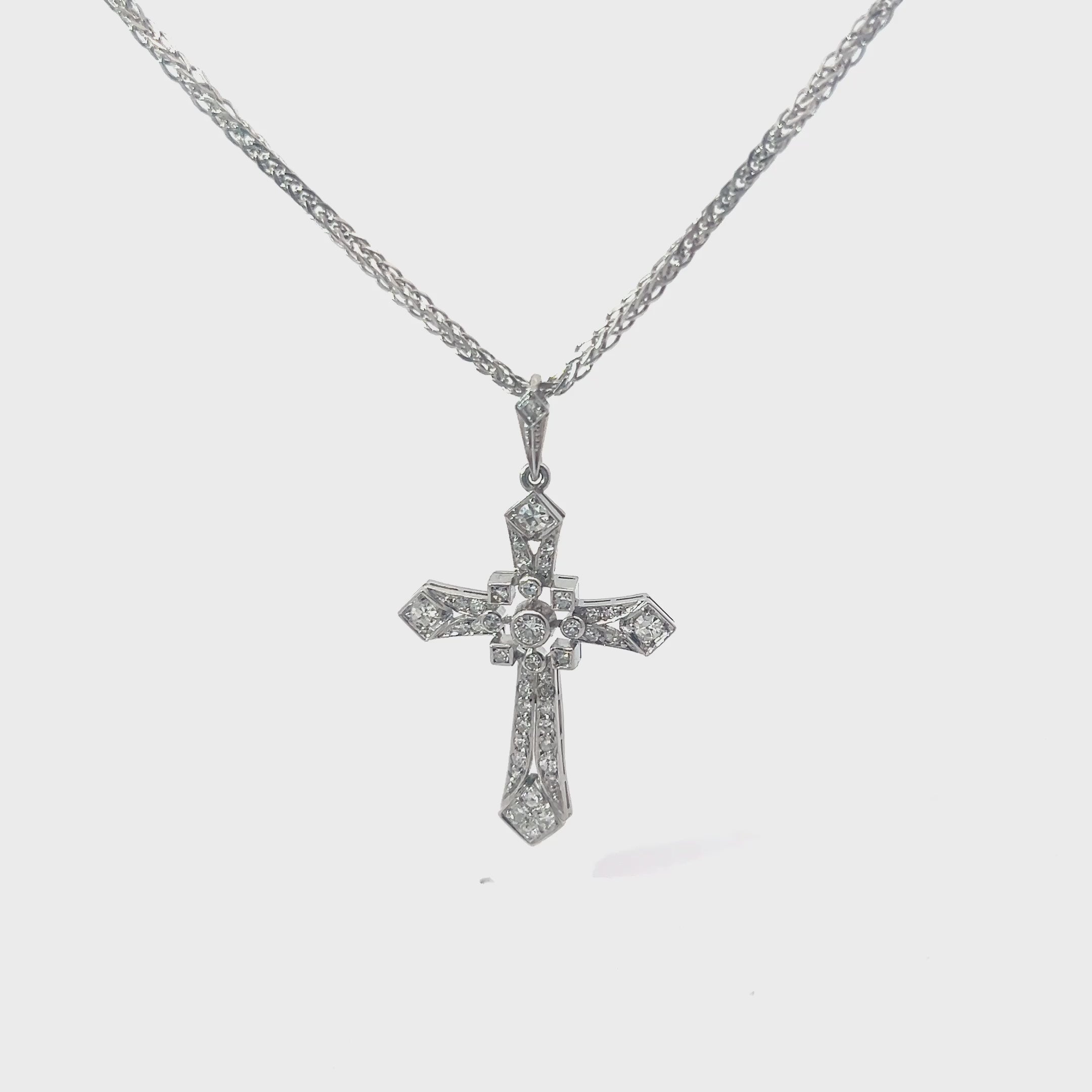 Platinum 1.00ct G VS2 Round Diamond Vintage Deco Cross Pendant