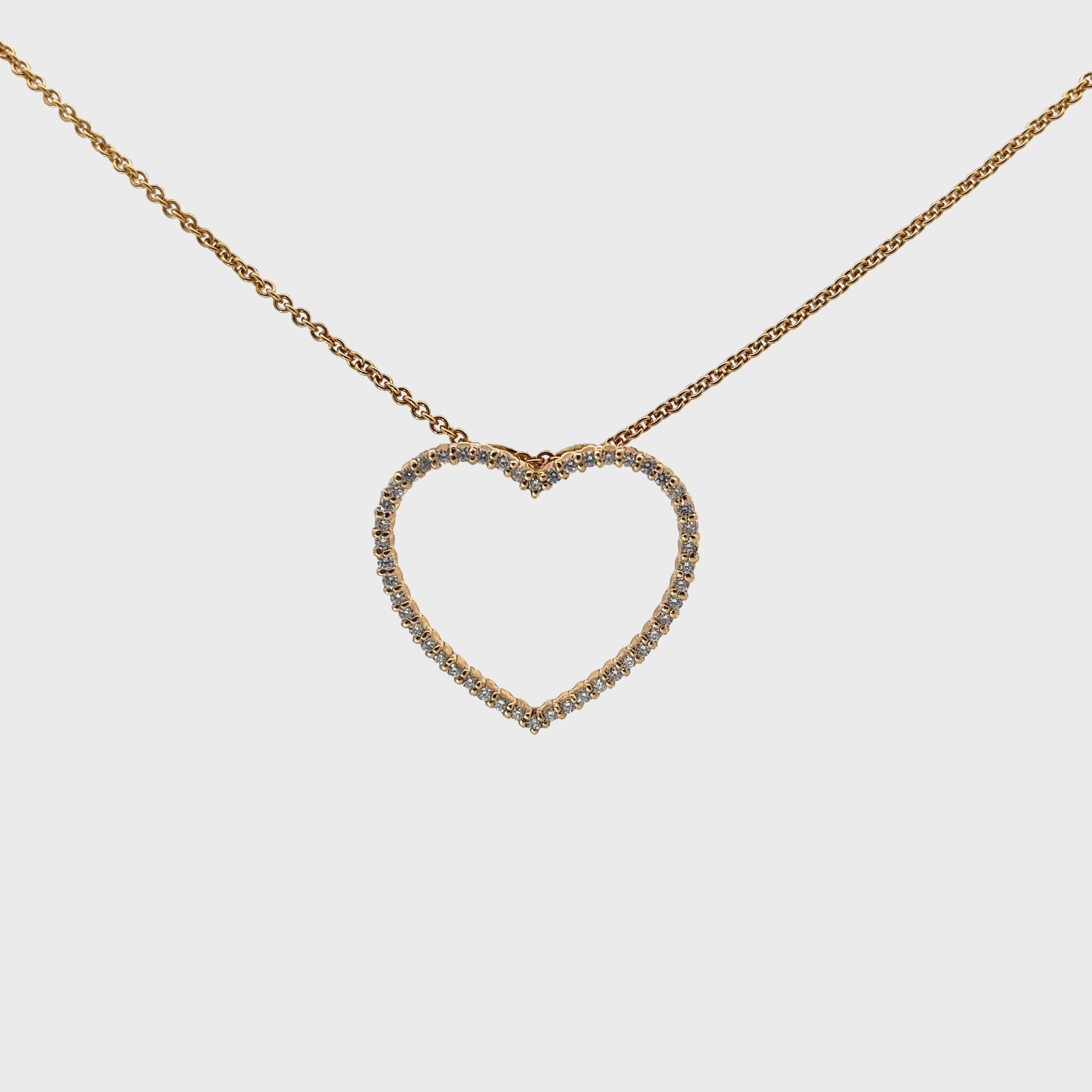 18k Yellow Gold .50ct H VS2 Round Diamond Heart Necklace