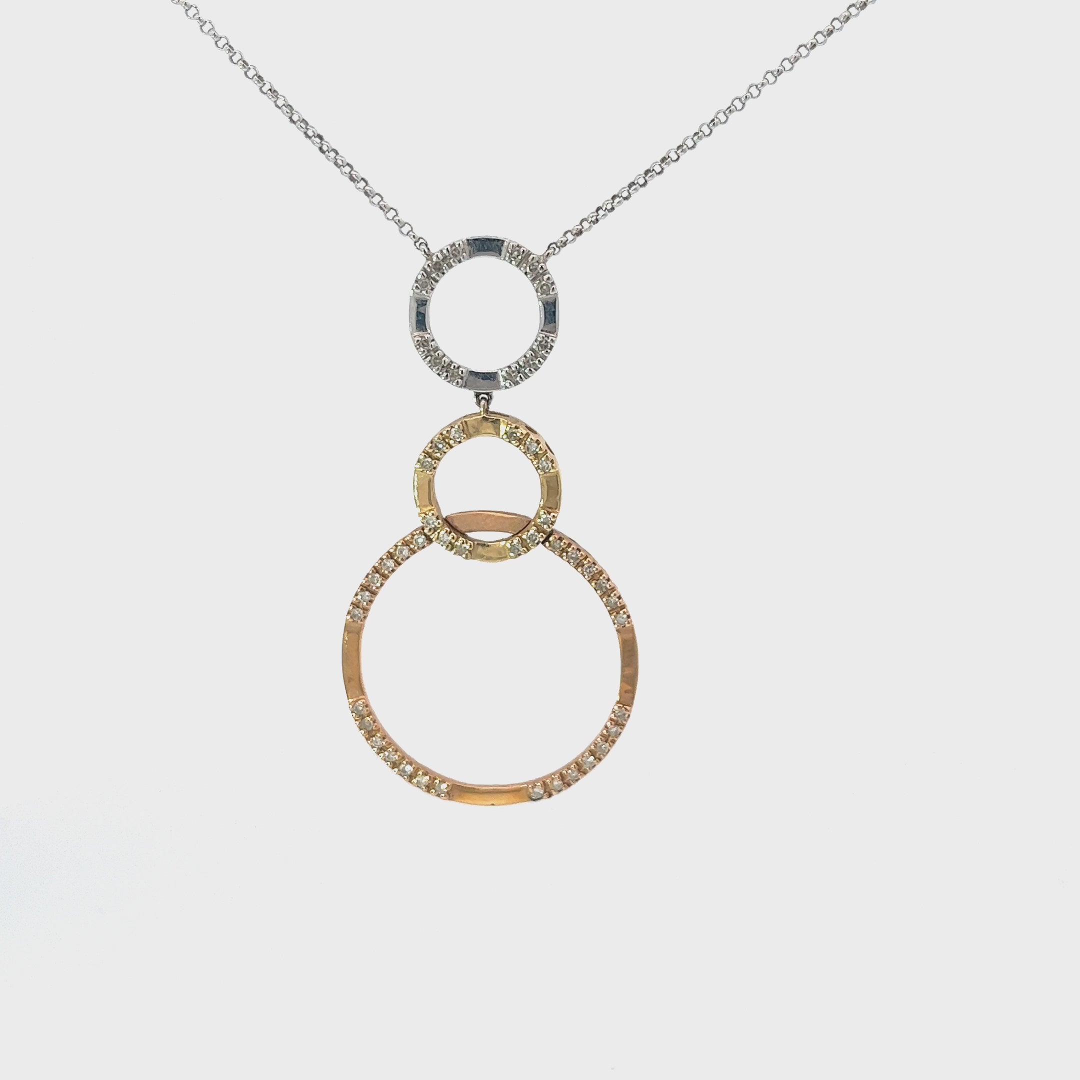 Ladies 14k Tri-Colored Triple Ring Drop Necklace