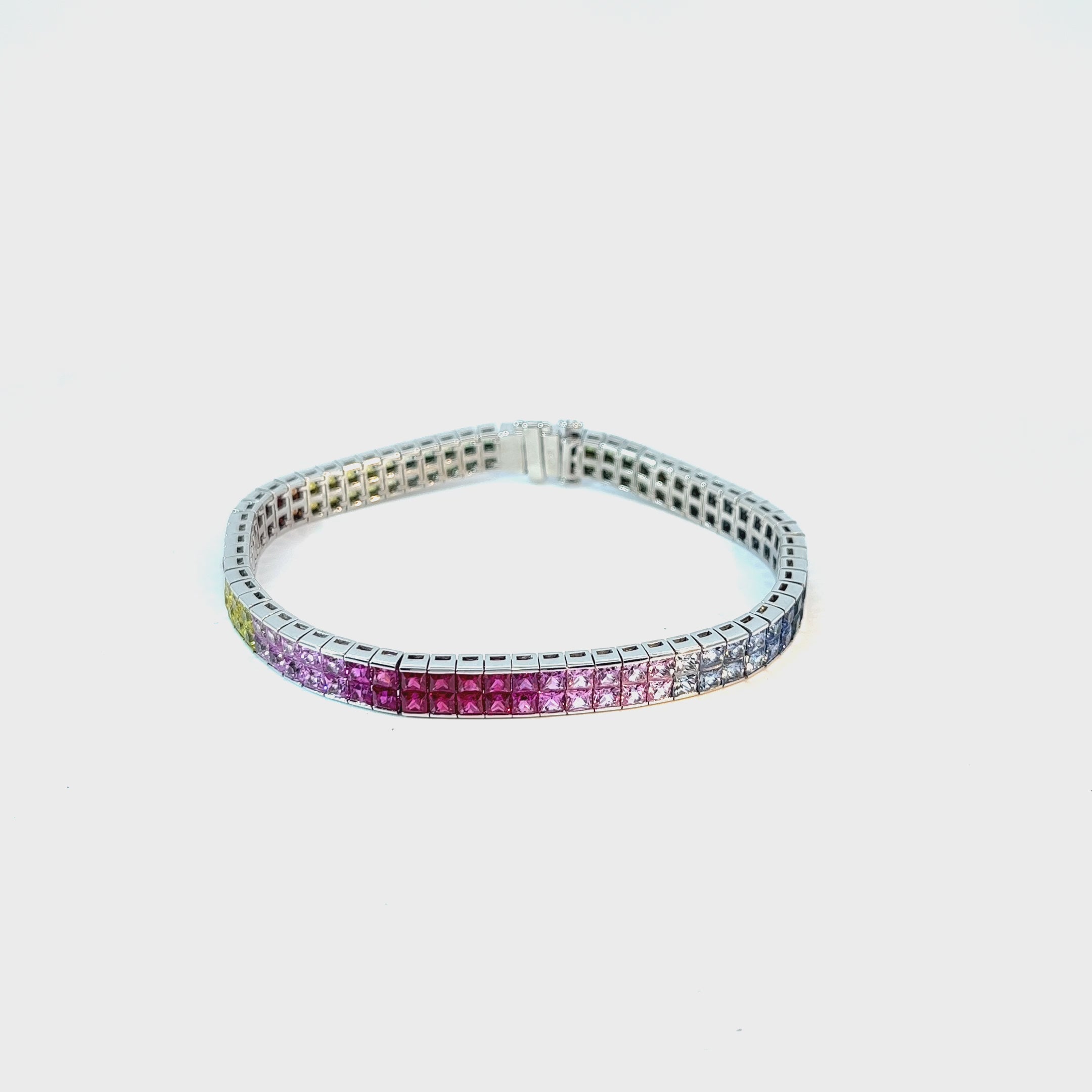 18k white Gold 15.00ct  Multicolored AAA Green, Blue, Yellow and Pink Sapphire Bracelet