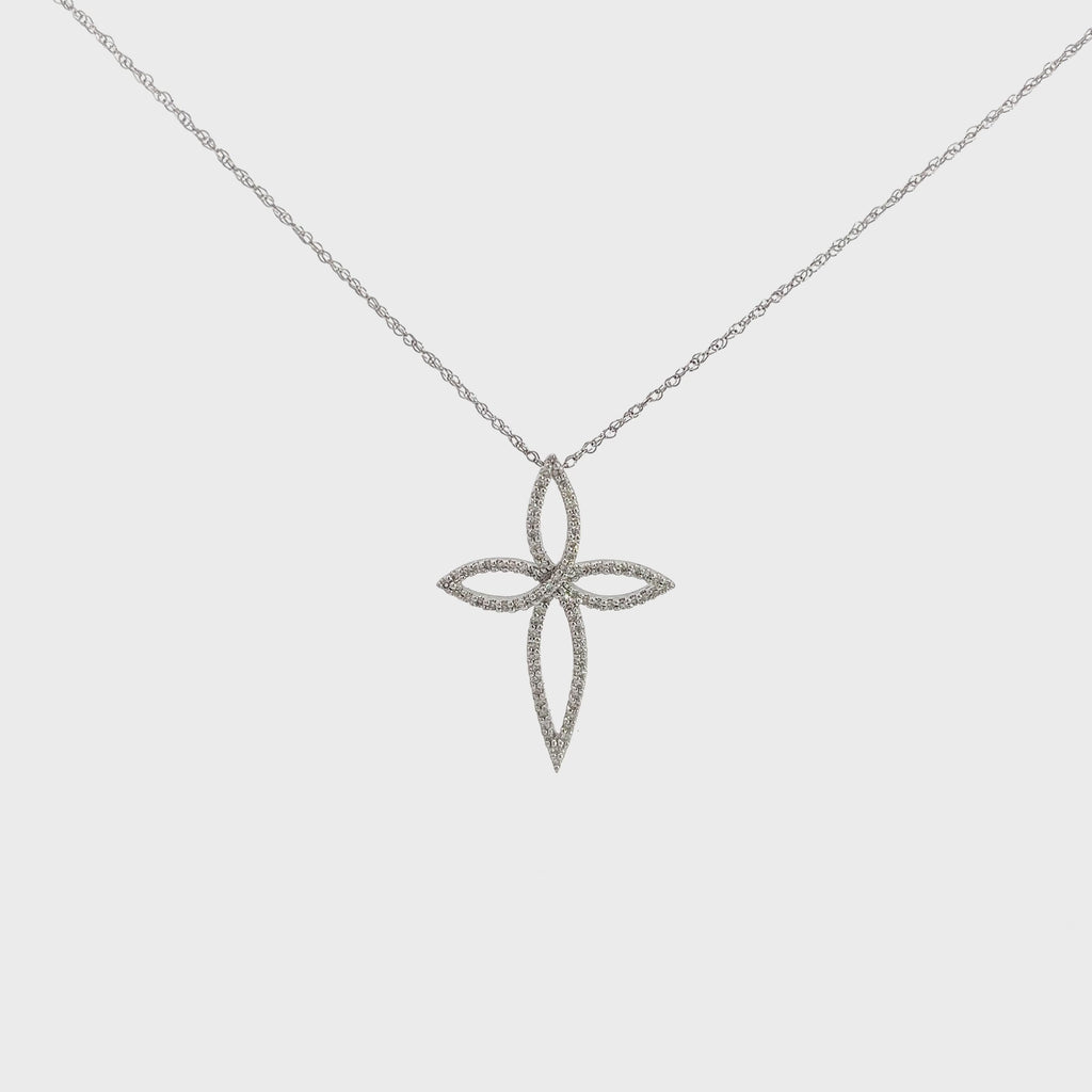 14k White Gold .42ct G SI1 Round Diamond Cross Necklace