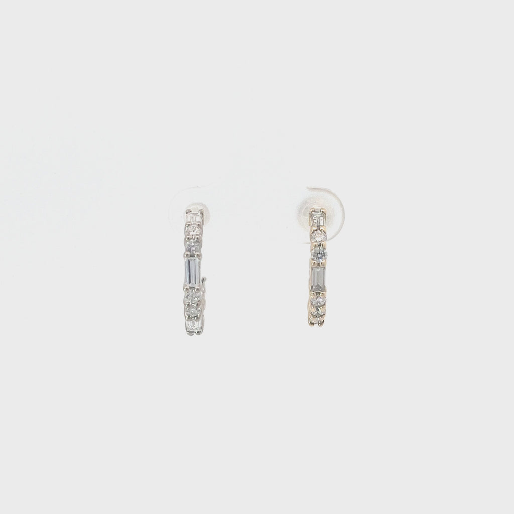 14k Yellow and  White Gold 1.55ct F VS2 Round and Baguette Total of Weight Diamond Hoop Earrings