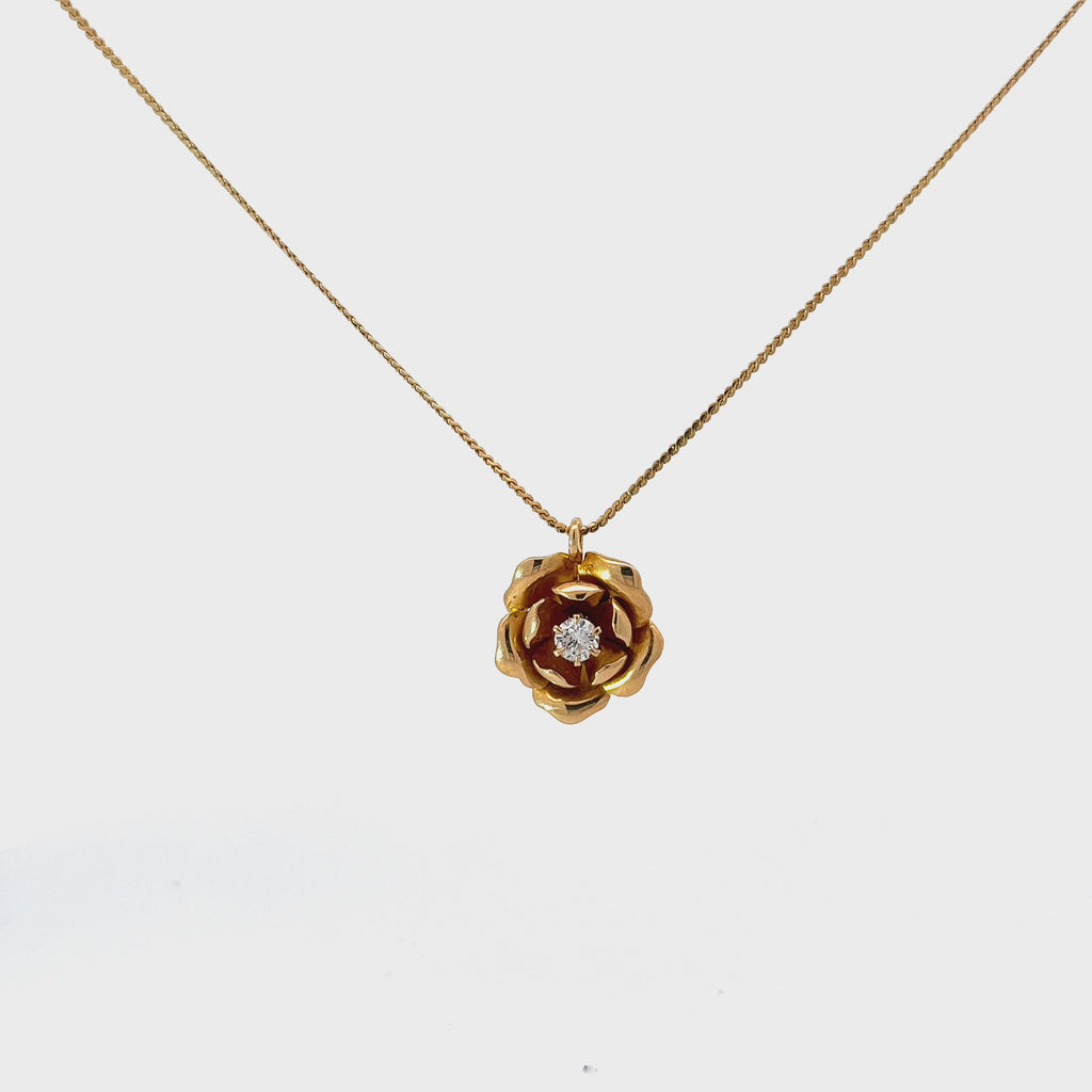 14k Yellow Gold 1.25ct F VS2 Round Diamond Flower Necklace