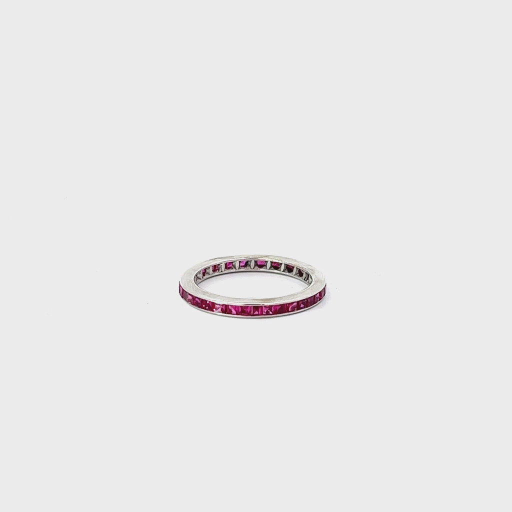 14k White Gold 1.00ct Princess Cut AA Ruby Eternity ring