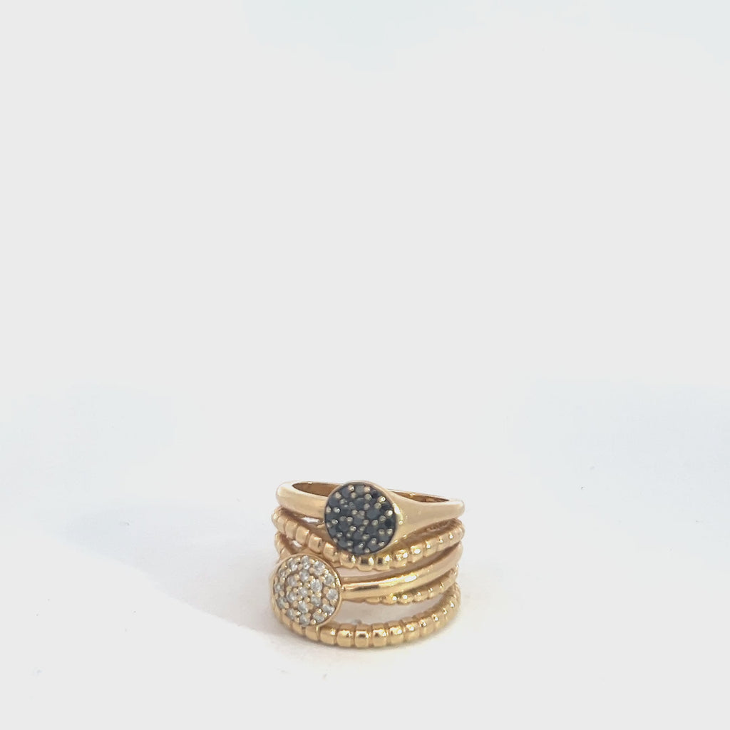 14k Yellow Gold .25ct White Diamond G SI1 Round / .50ct Black Round Diamond Ying Yang  Ring 12.1 Gram Size 7