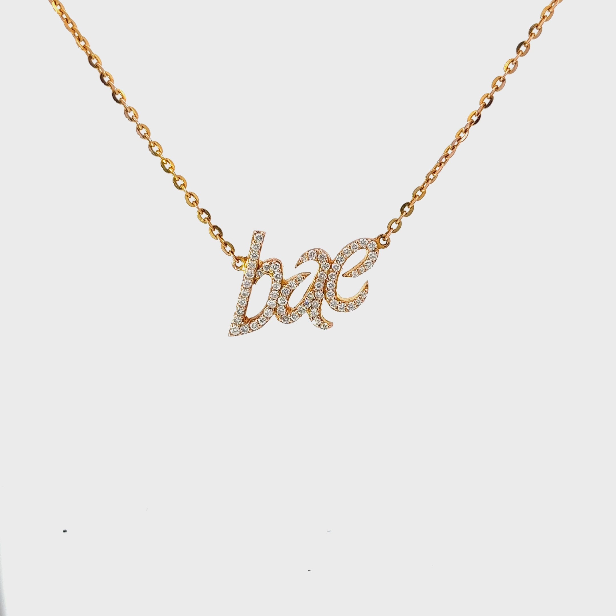Ladies 14k Rose Gold Diamond BAE necklace