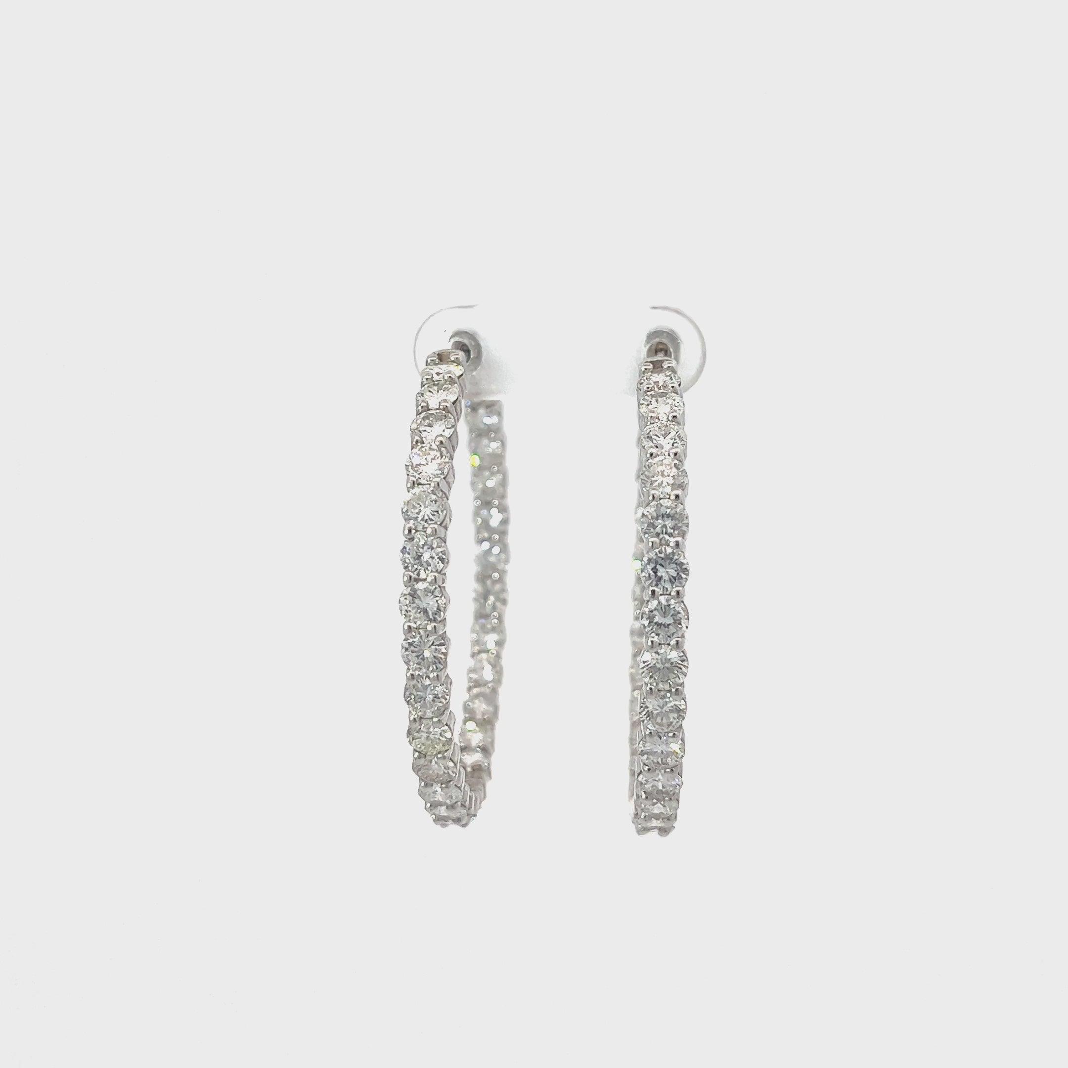 Ladies 14k White Gold Diamond Inside/Outside Hoop Earrings