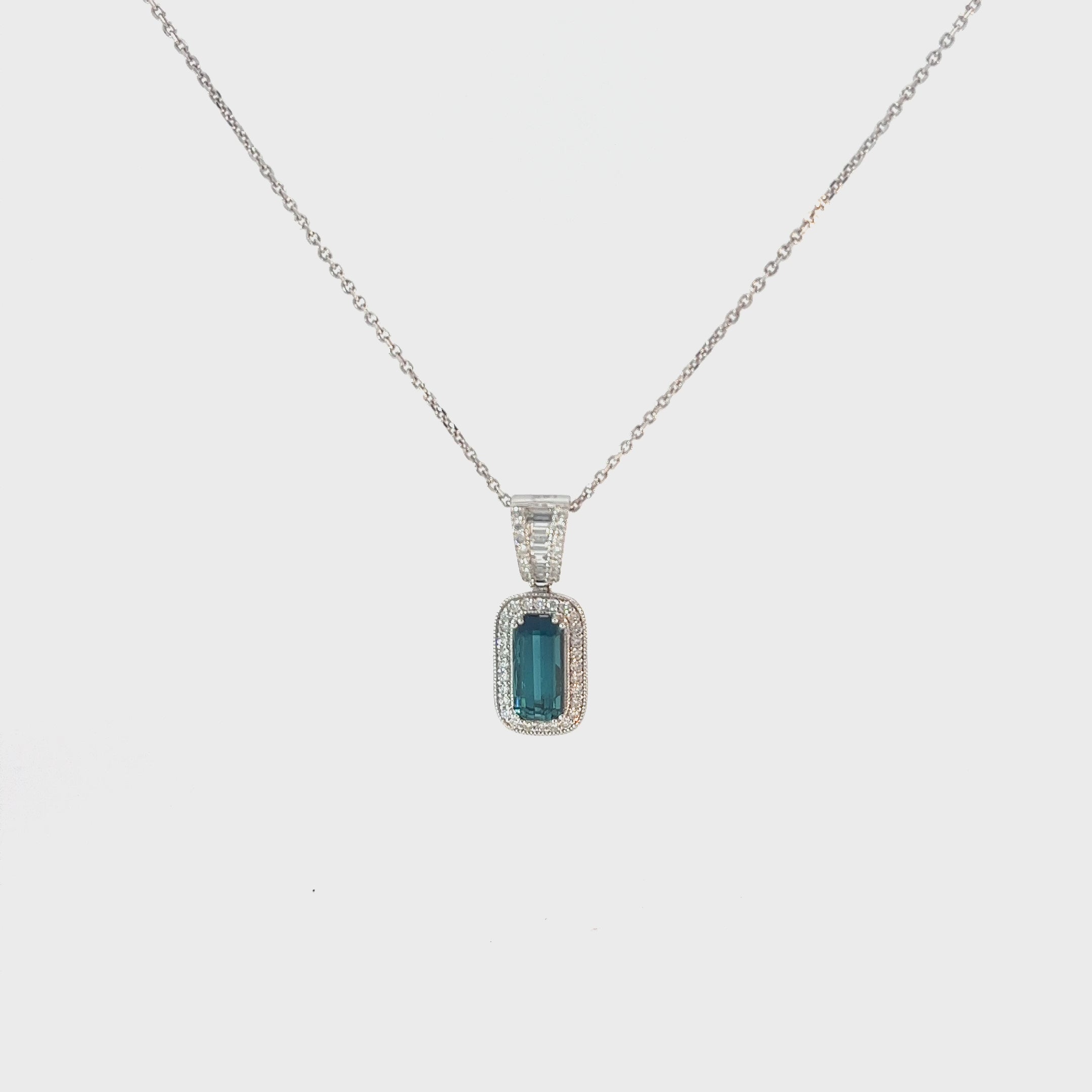 14k White Gold 1.35ct Tourmaline/ .40ct G SI1 Round Diamond Pendant