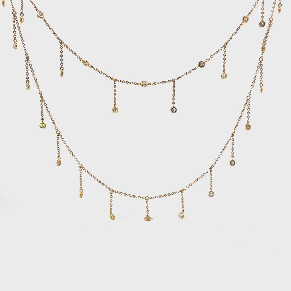14k Yellow Gold 1.00ct F VS2 Round Diamond Double Layer Necklace