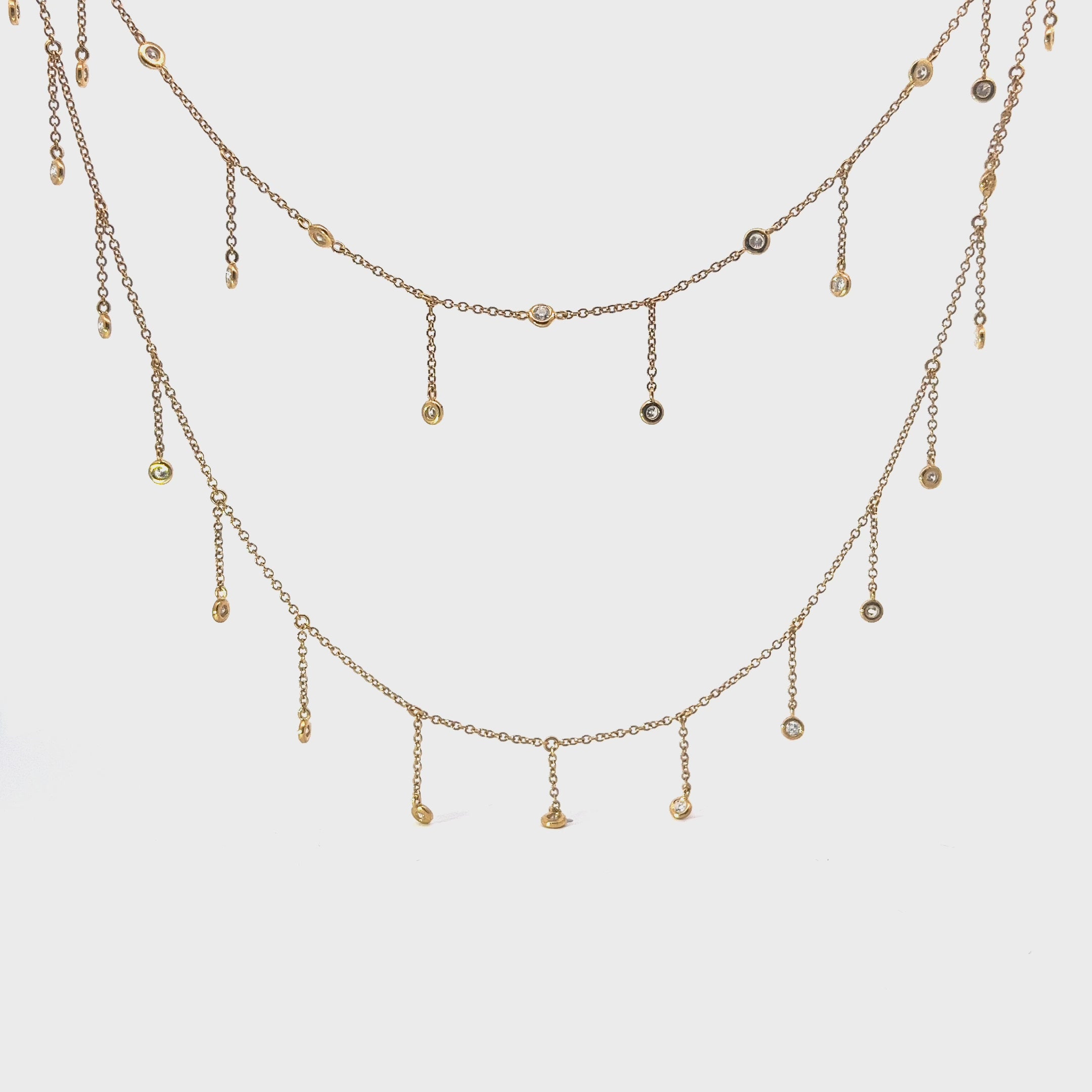 14k Yellow Gold 1.00ct F VS2 Round Diamond Double Layer Necklace