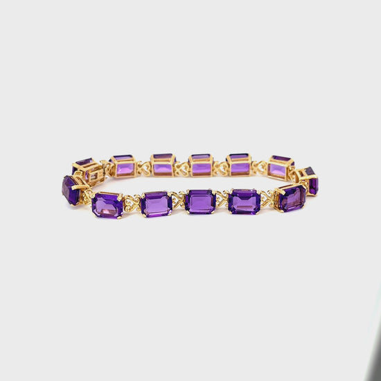 14k Yellow Gold 45ct Emerald Cut Amethyst Bracelet