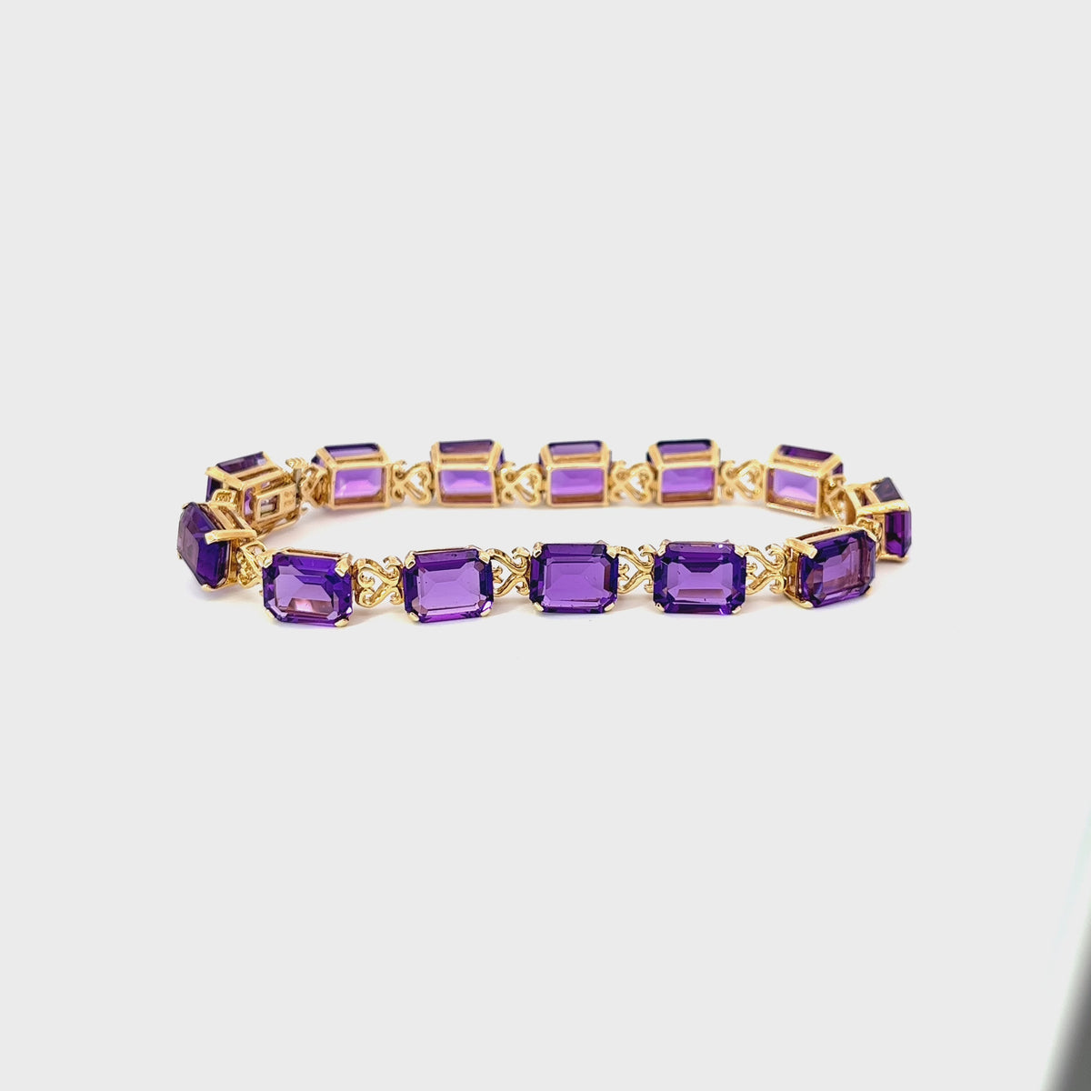 14k Yellow Gold 45ct Emerald Cut Amethyst Bracelet