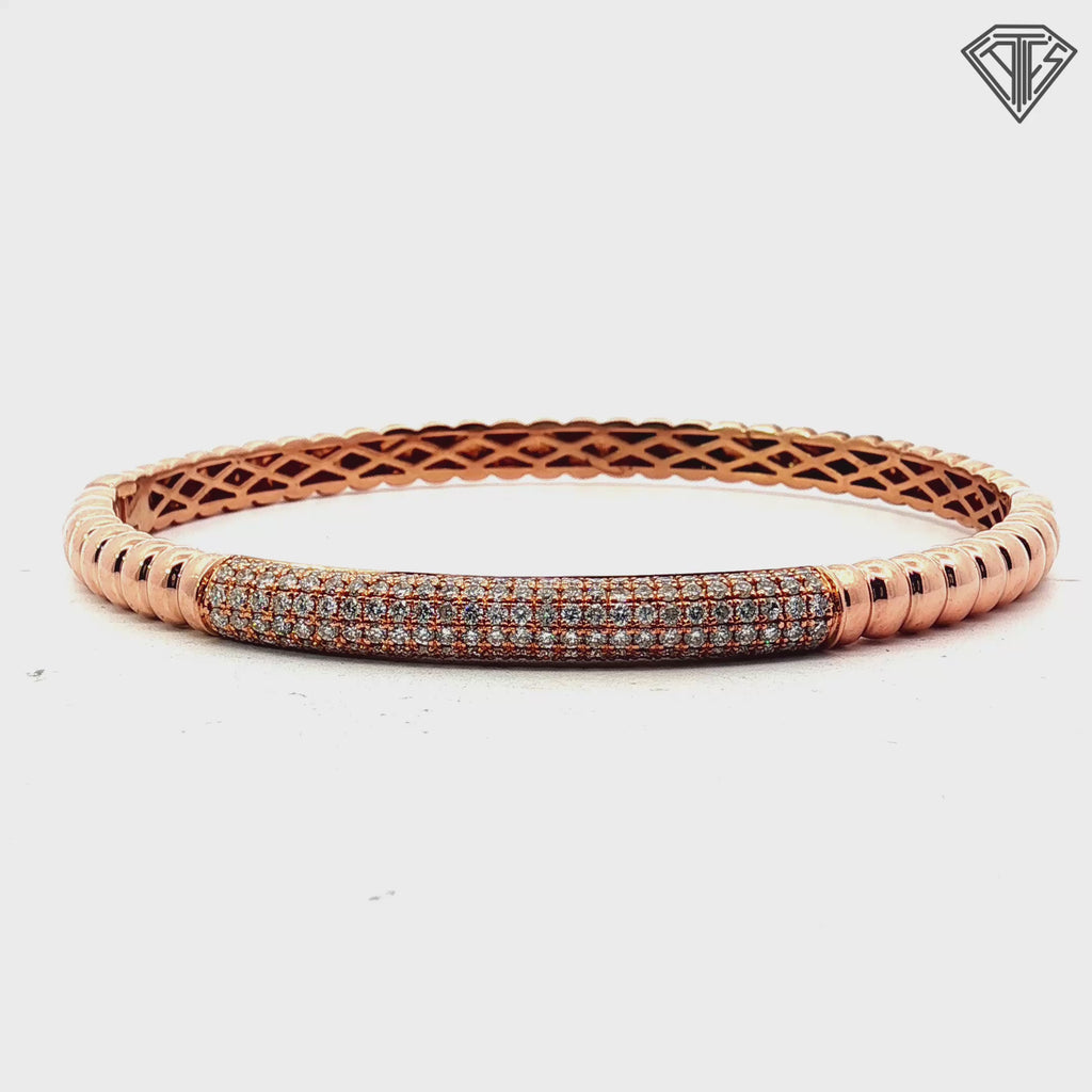 18k Rose Gold 1.00ct F VS2 Round Diamond Pave Bangle Bracelet 16.00 gram 4.7mm