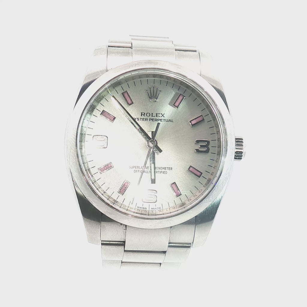 Pre-Owned Air King Rolex Watch /Stainless Steel / Date/ White Dial / Pink Marks