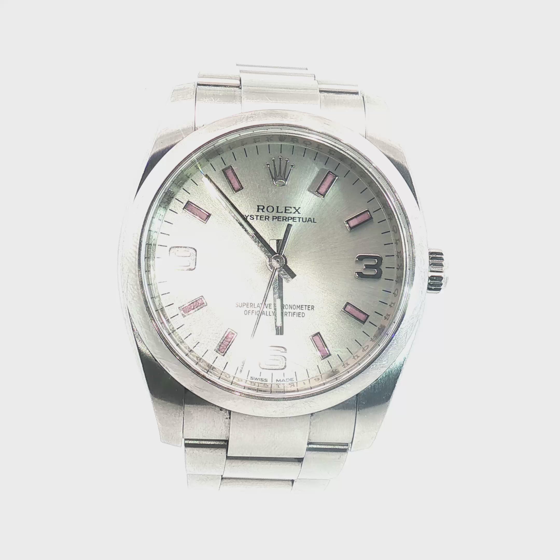 Pre-Owned Air King Rolex Watch /Stainless Steel / Date/ White Dial / Pink Marks