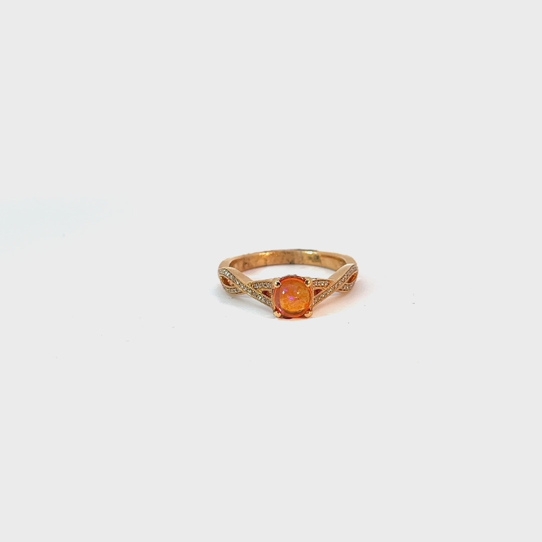 18k Rose Gold .60ct  Mexican Opal and .25 F VS2 Round Diamond Ring