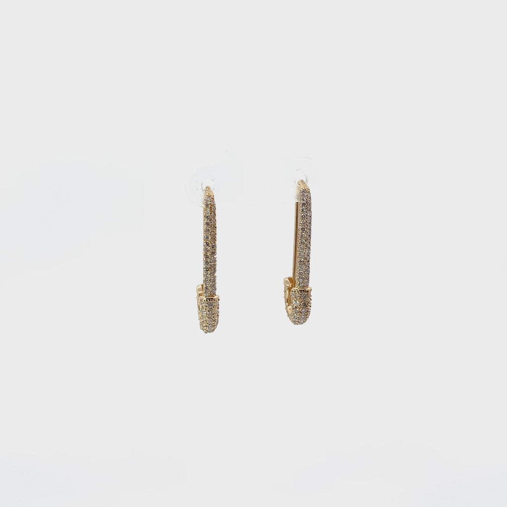 14k Yellow Gold 1ct G VS2 Safety Pin Diamond Earrings 3.5 grams 1" inch