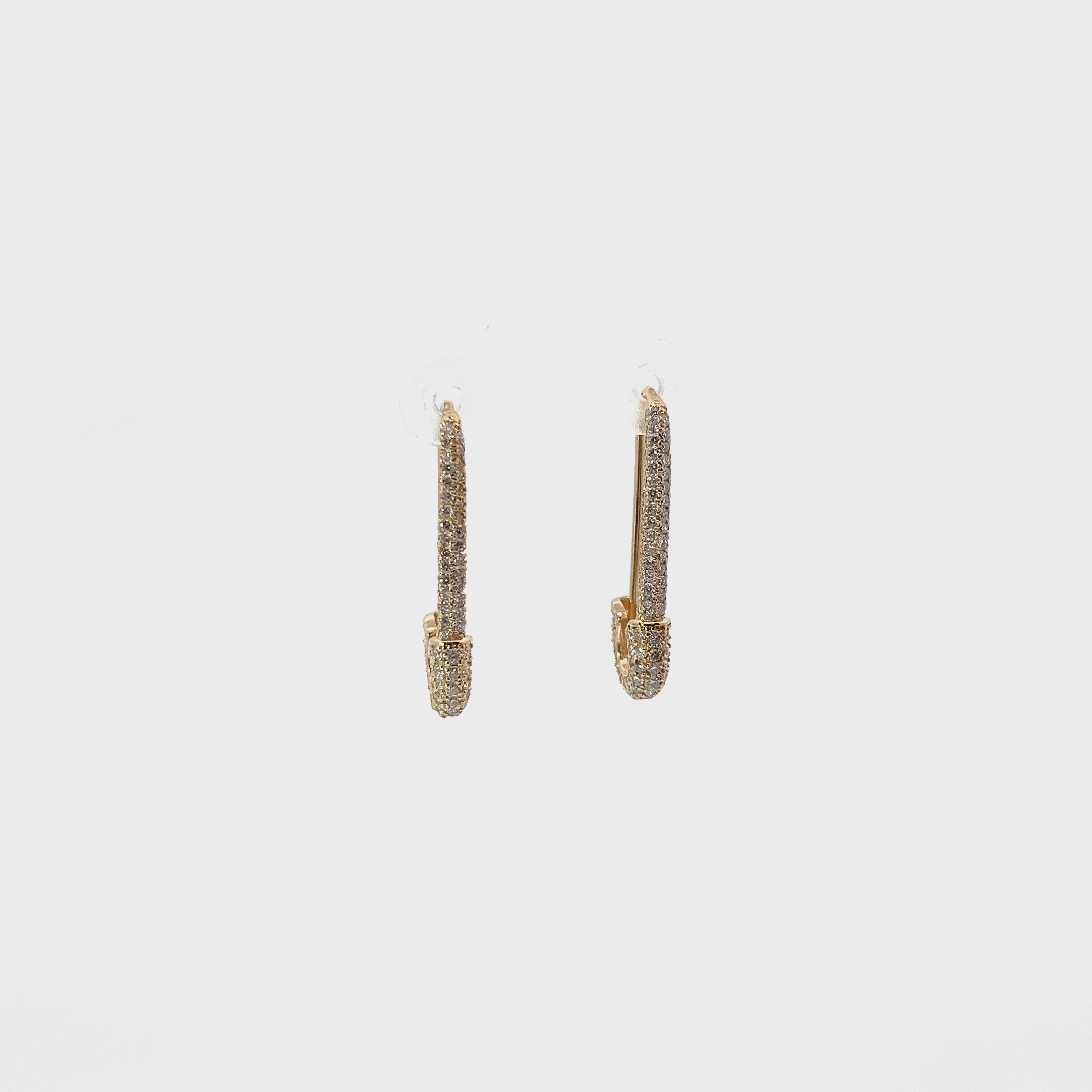 14k Yellow Gold 1ct G VS2 Safety Pin Diamond Earrings 3.5 grams 1" inch