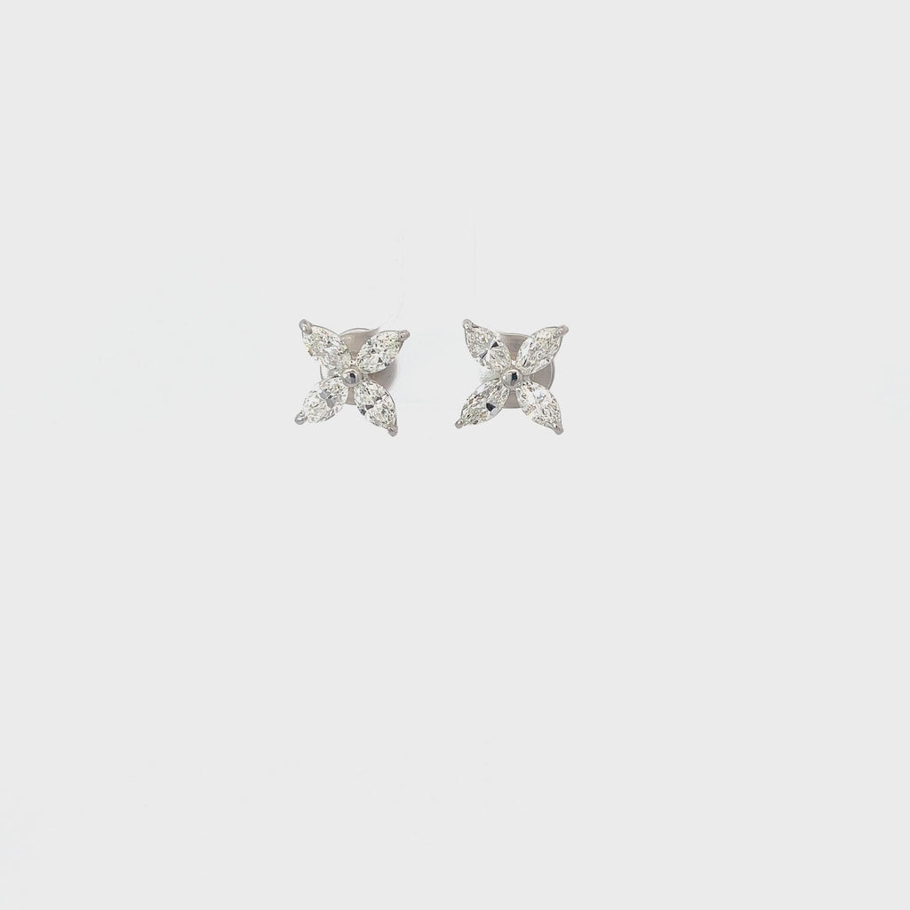 18k White Gold 3.80ct G VS2 Marquise Diamond Flower Earrings