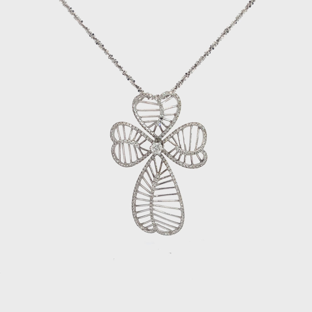 14k White Gold .75ct G SI1 Round Diamond Cross Necklace