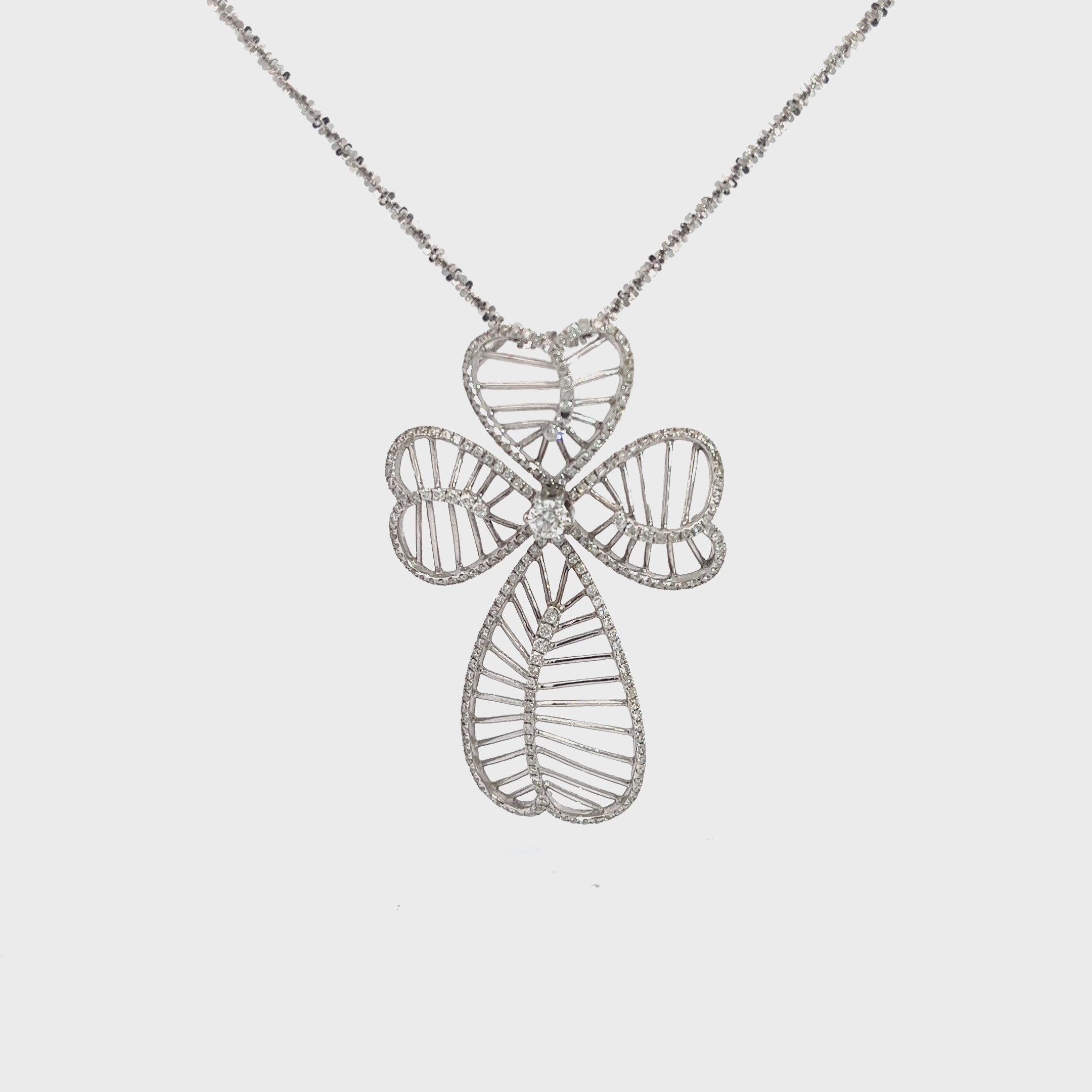 14k White Gold .75ct G SI1 Round Diamond Cross Necklace