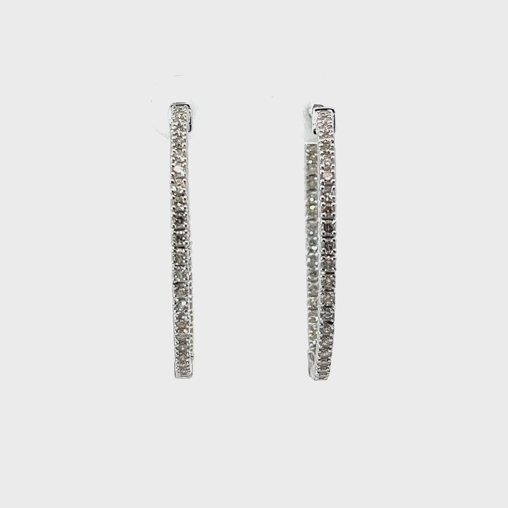 14k White Gold 1.30ct G VS2 Round Diamond Hoop Earrings