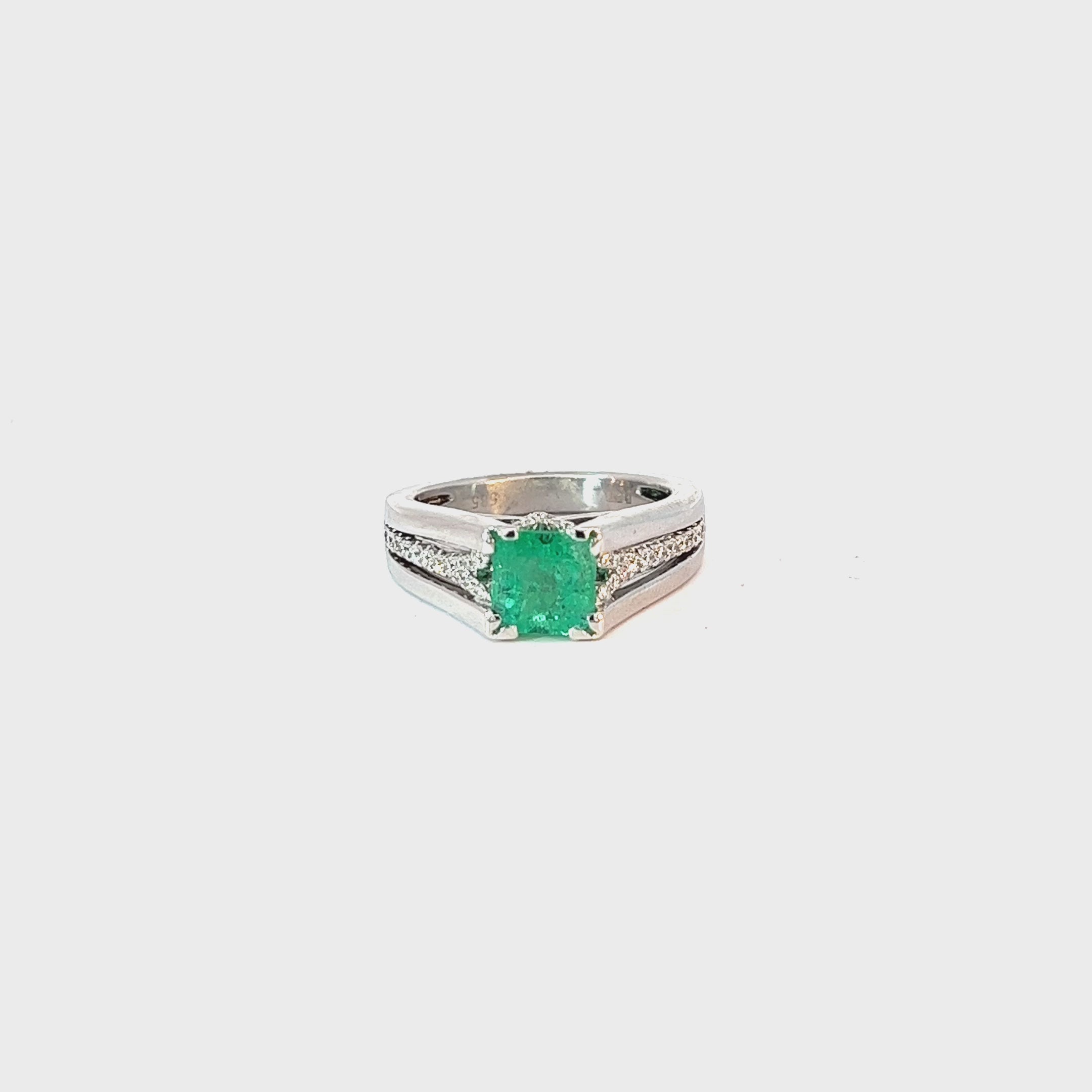 14kw 1.35ct Colombian Emerald Princess Cut and .25ct Diamond GVS2 Ring