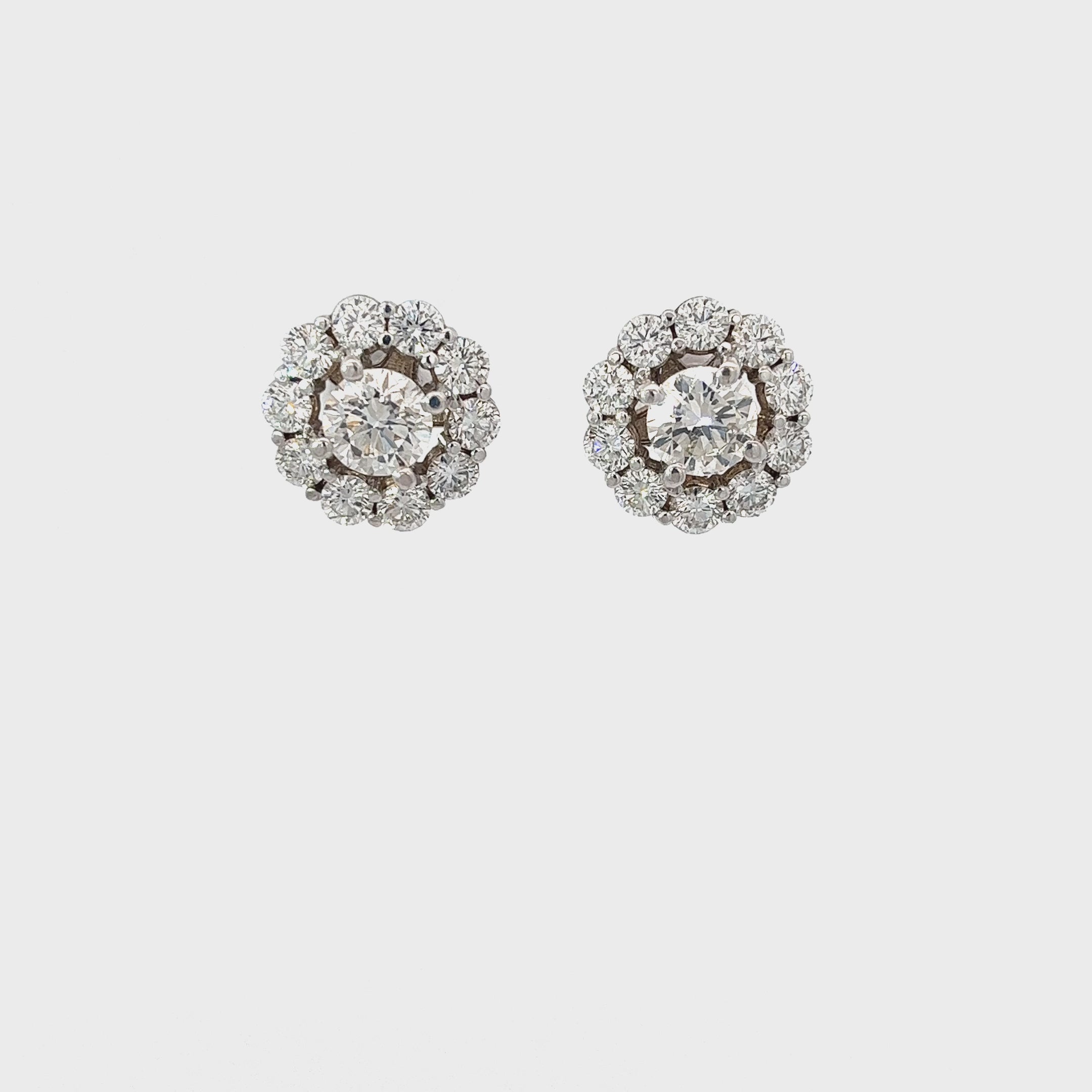 14k White Gold 1.65ct J VS2 Round Diamond with 2.00ct F VS2 Round Diamond Halo Stud Earrings