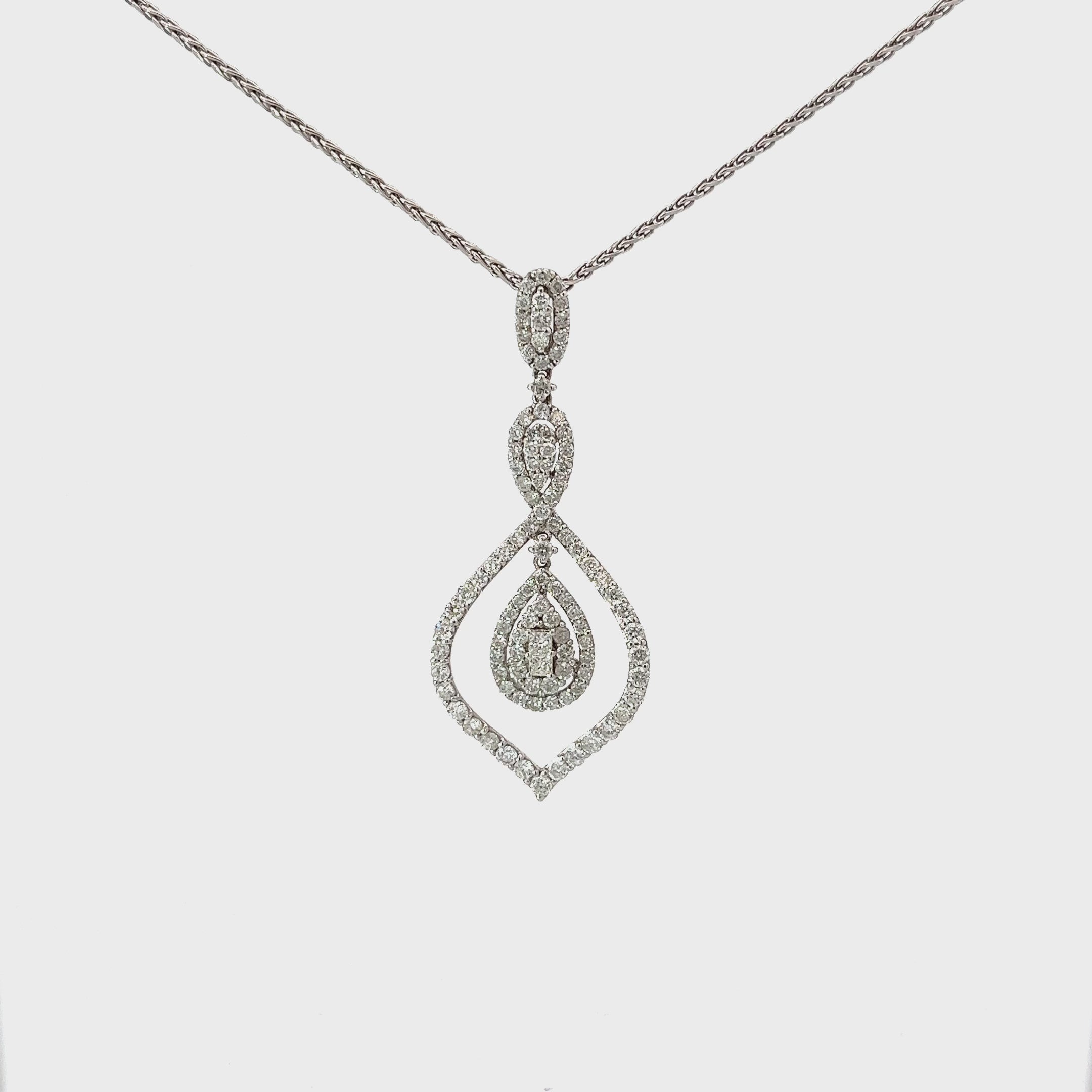 18k White Gold 3.36ct G Si1 Round Diamond Drop Necklace