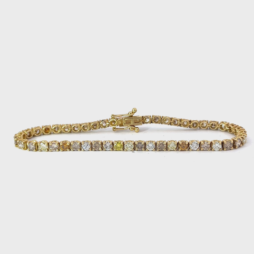 18k yellow gold 5.55ct  VS2 Multi-Colored Chocolate, Yellow, Champagne and Round Diamond Tennis Bracelet