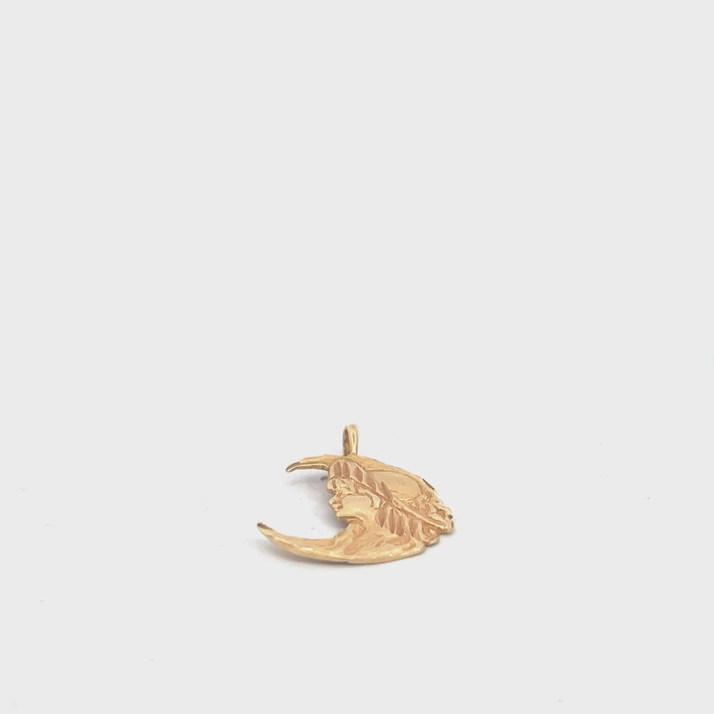 14k Yellow Gold 1.90 Gram Moon Lady Charm 1 Inch