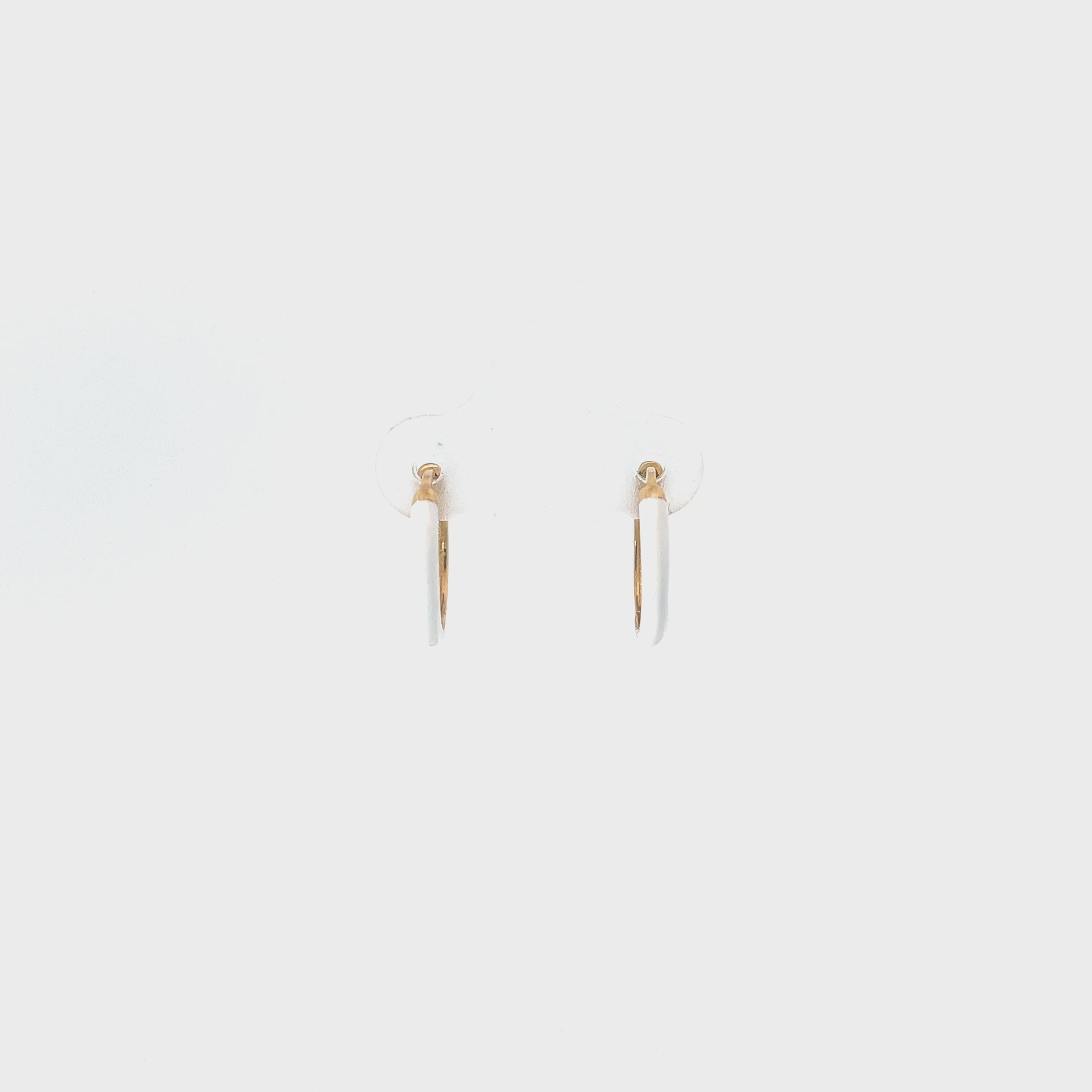 14k Yellow Gold White Enamel Hoop Earrings