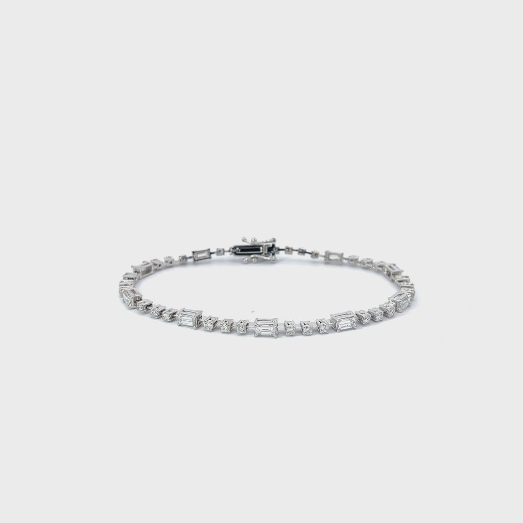 14k White Gold 2.00ct Straight Baguette and  1.10ct Round  E VS2 Round Diamond Bracelet
