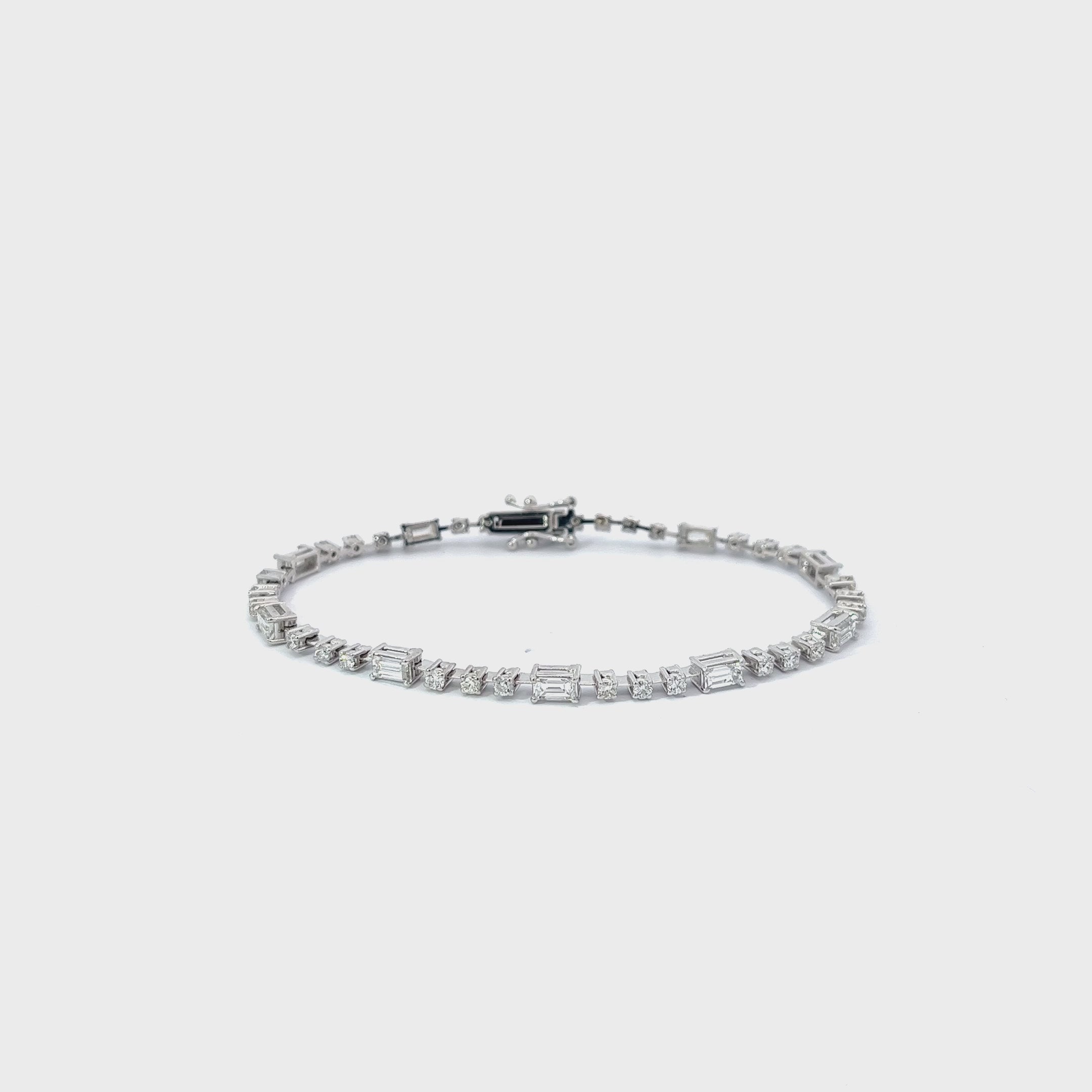 14k White Gold 2.00ct Straight Baguette and  1.10ct Round  E VS2 Round Diamond Bracelet