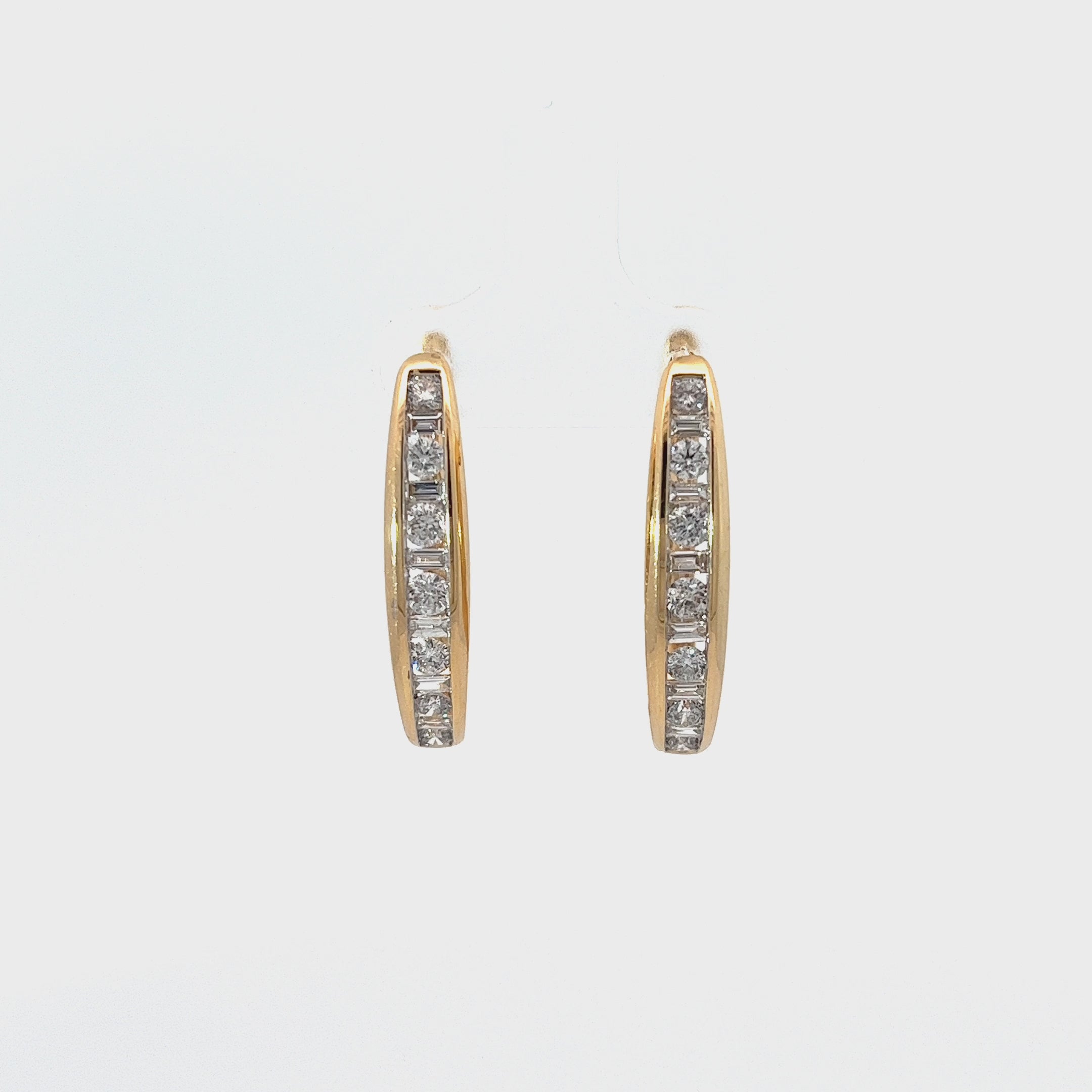14KY 2CT BAGUETTE AND ROUND H SI1  DIAMOND 5.5MM WIDE 1.1"INCH LONG ALTERNATING EARRINGS