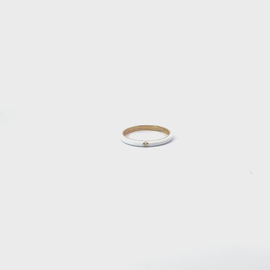 14k Yellow Gold White Enamel Ring