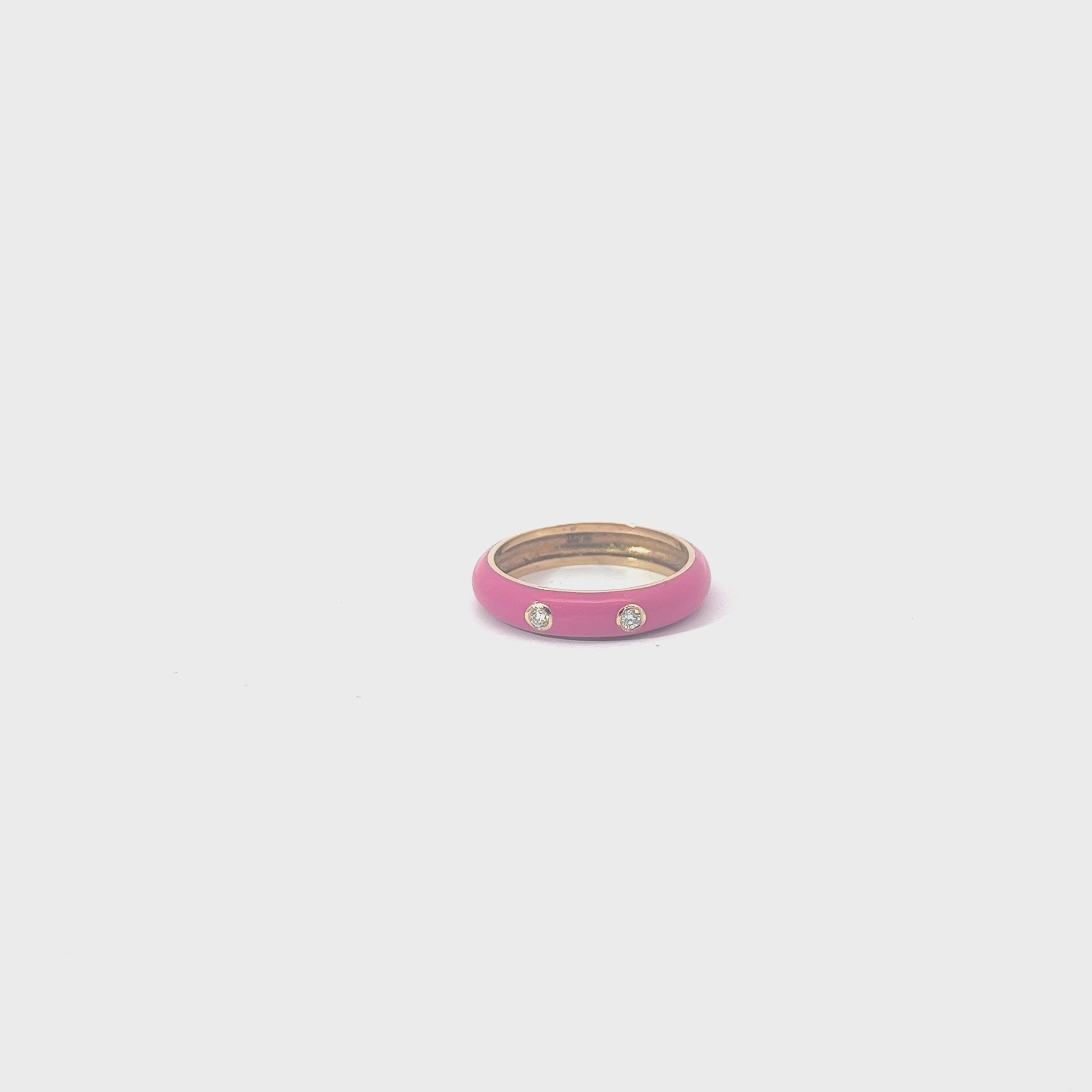 14k Yellow Gold Pink Enamel 1.00CT G VS2 Round  Diamond ring.
