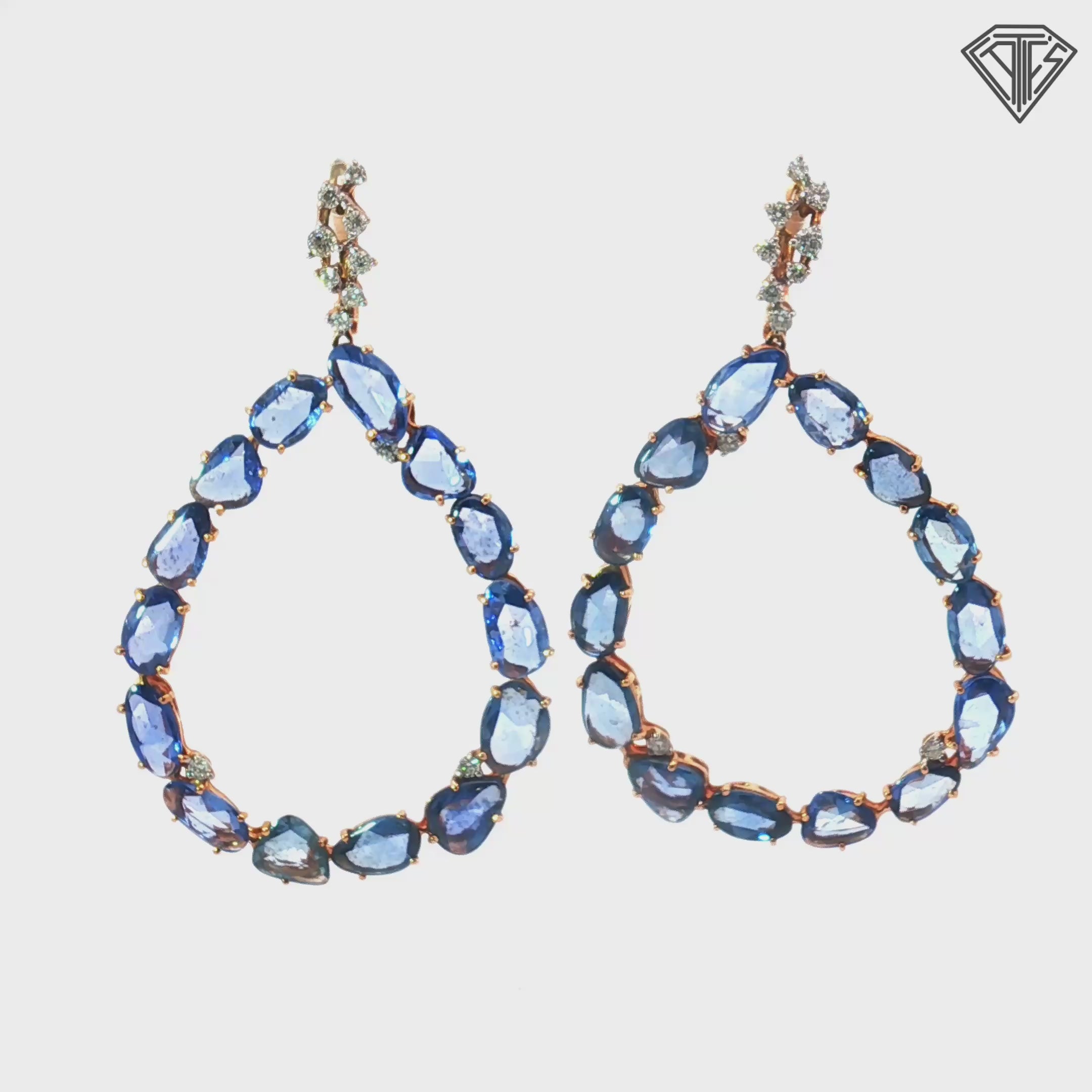 18k Rose Gold (Casato) Milano Italy 16.00ct Cabochon Slice Sapphire / .33ct F VS1 Round Diamond 13 gram /2"inch/1 1/2" wide Drop Earrings