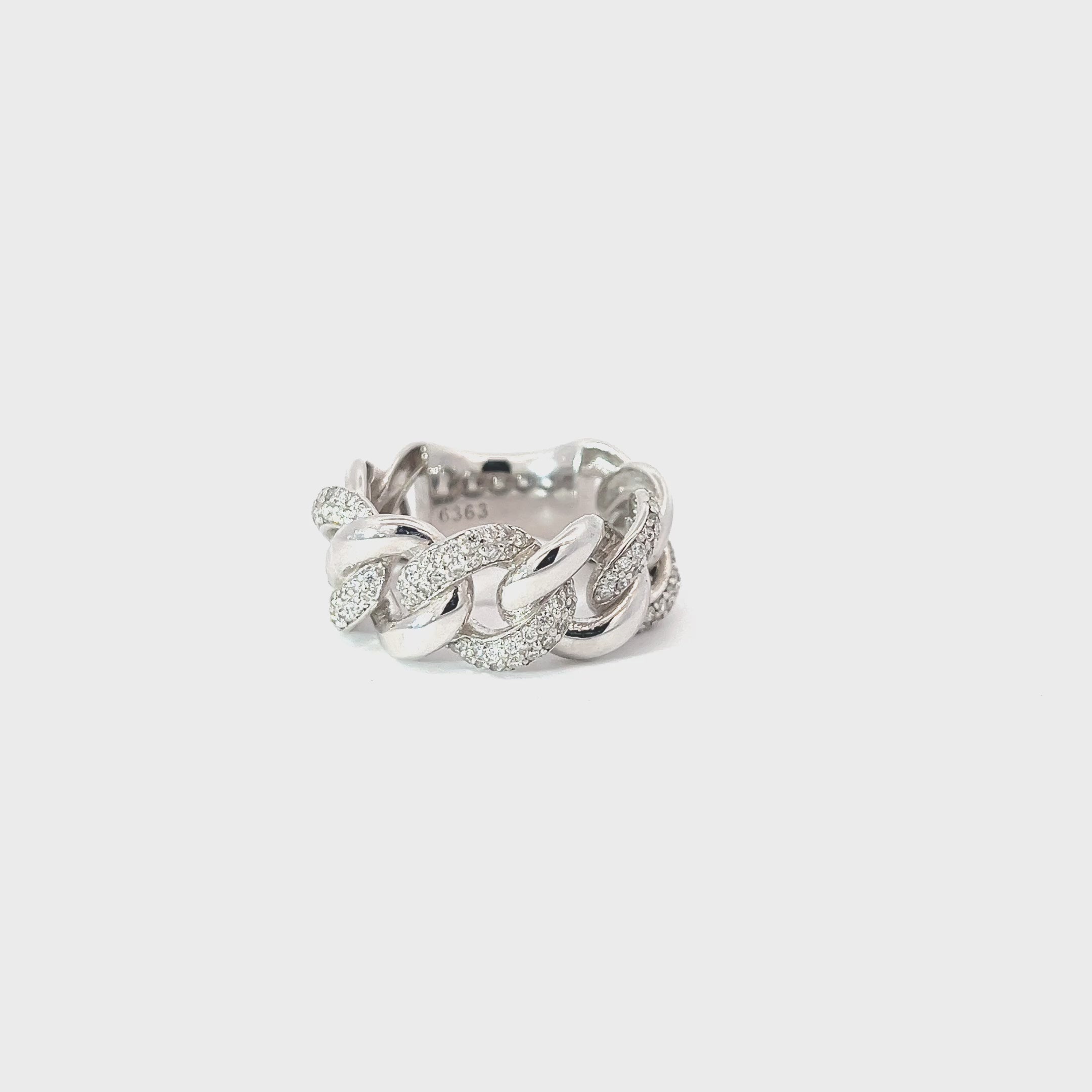 14k White Gold .70ct G VS2 Round Diamond Pave Alternately Cuban Ring