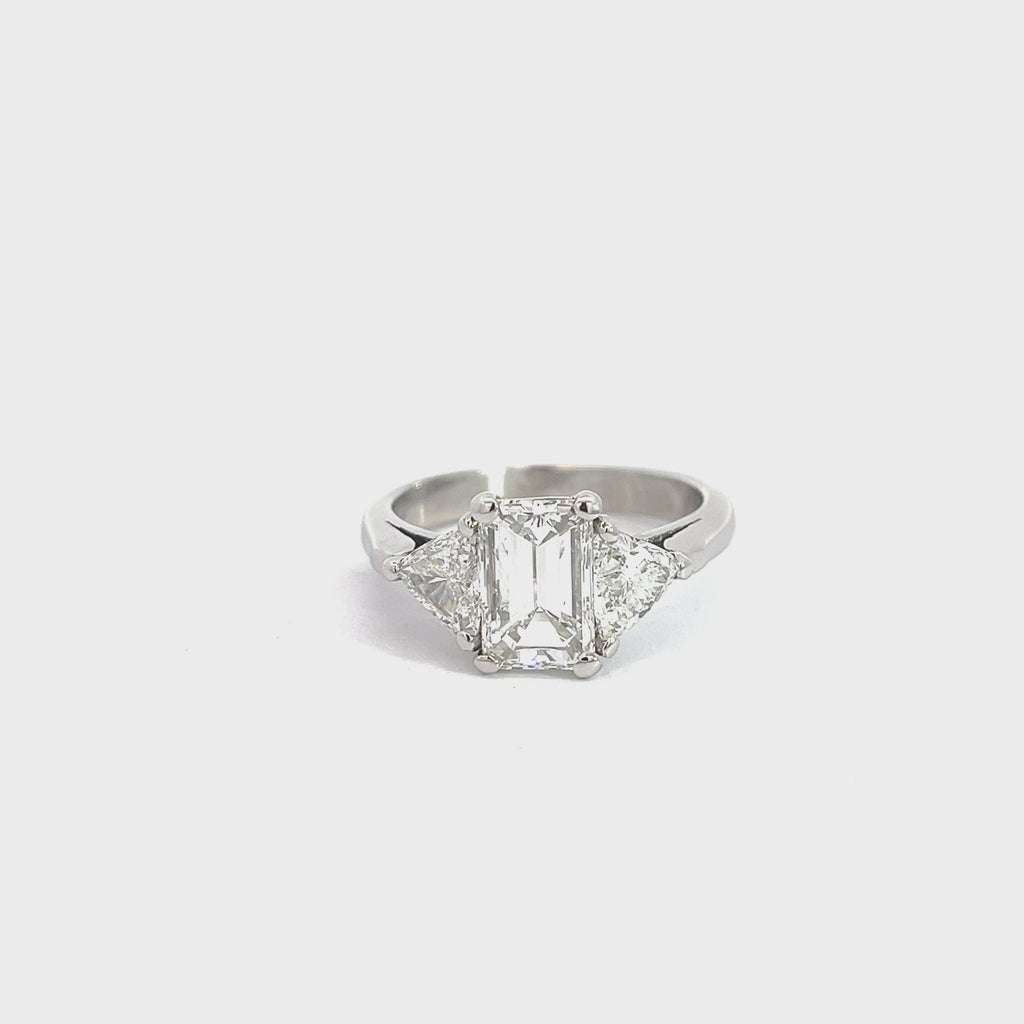 PLATINUM 2.01CT G SI1 EMERALD CUT DIAMOND/ 1.15CT G SI1 TRILLION 3 STONE ENGAGEMENT RING CERTIFIED BY GIA #11106537