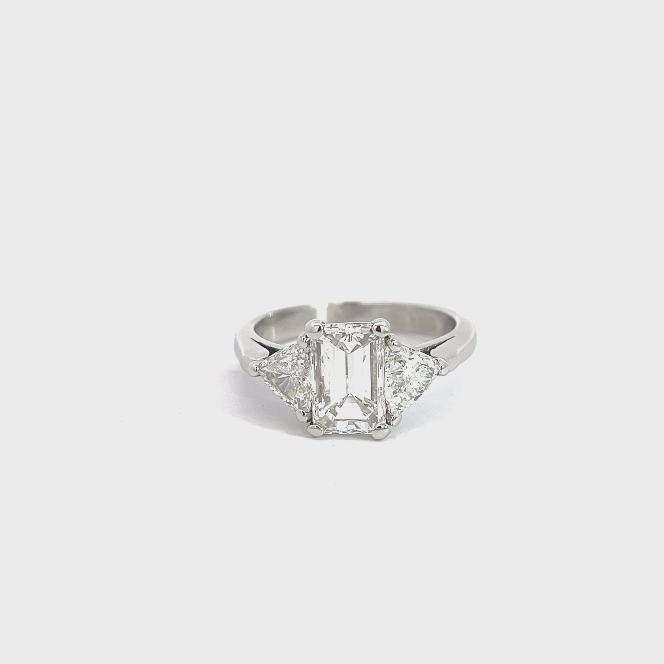 PLATINUM 2.01CT G SI1 EMERALD CUT DIAMOND/ 1.15CT G SI1 TRILLION 3 STONE ENGAGEMENT RING CERTIFIED BY GIA #11106537