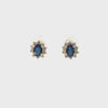 14K YELLOW GOLD 1CT OVAL BLUE SAPPHIRE AND .35CT GVS2 ROUND DIAMOND EARRING