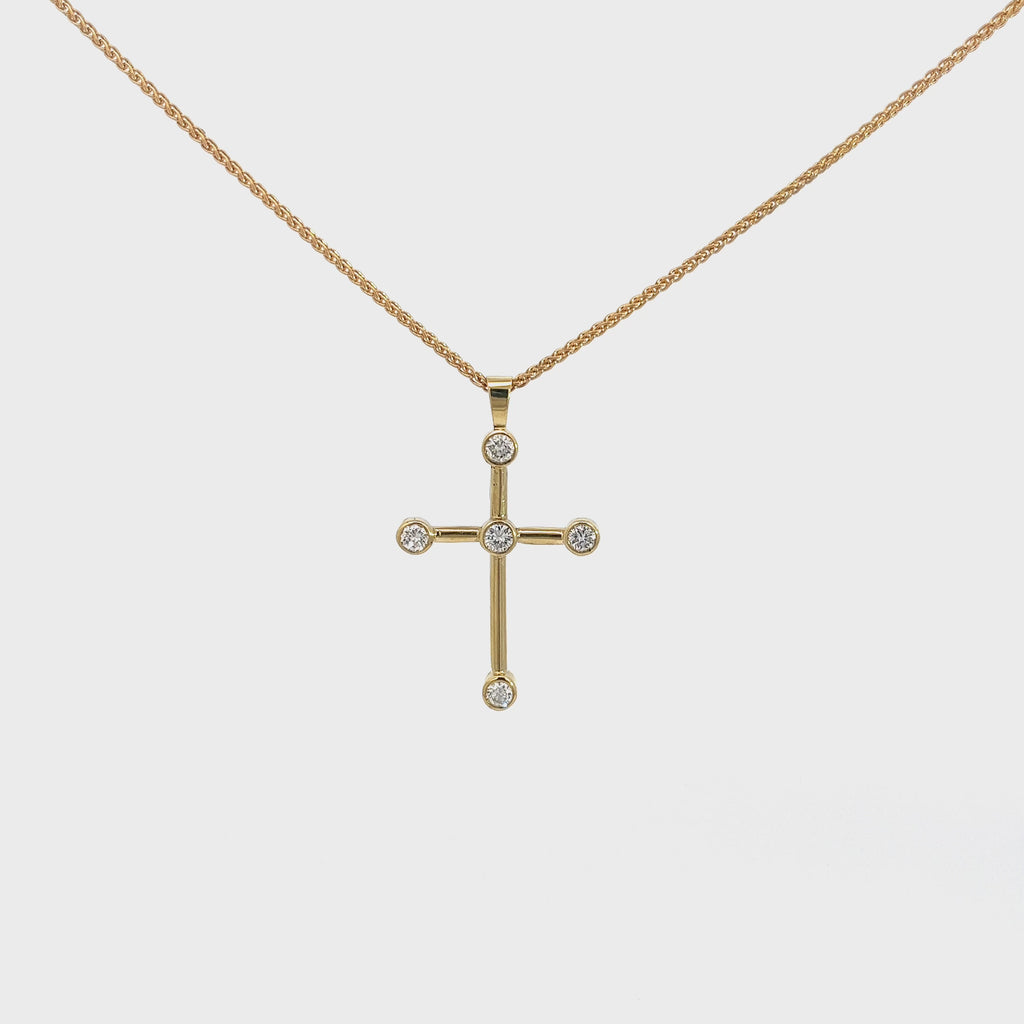 18K YELLOW GOLD .50CT FVS2 BEZEL SET DIAMOND CROSS PENDANT