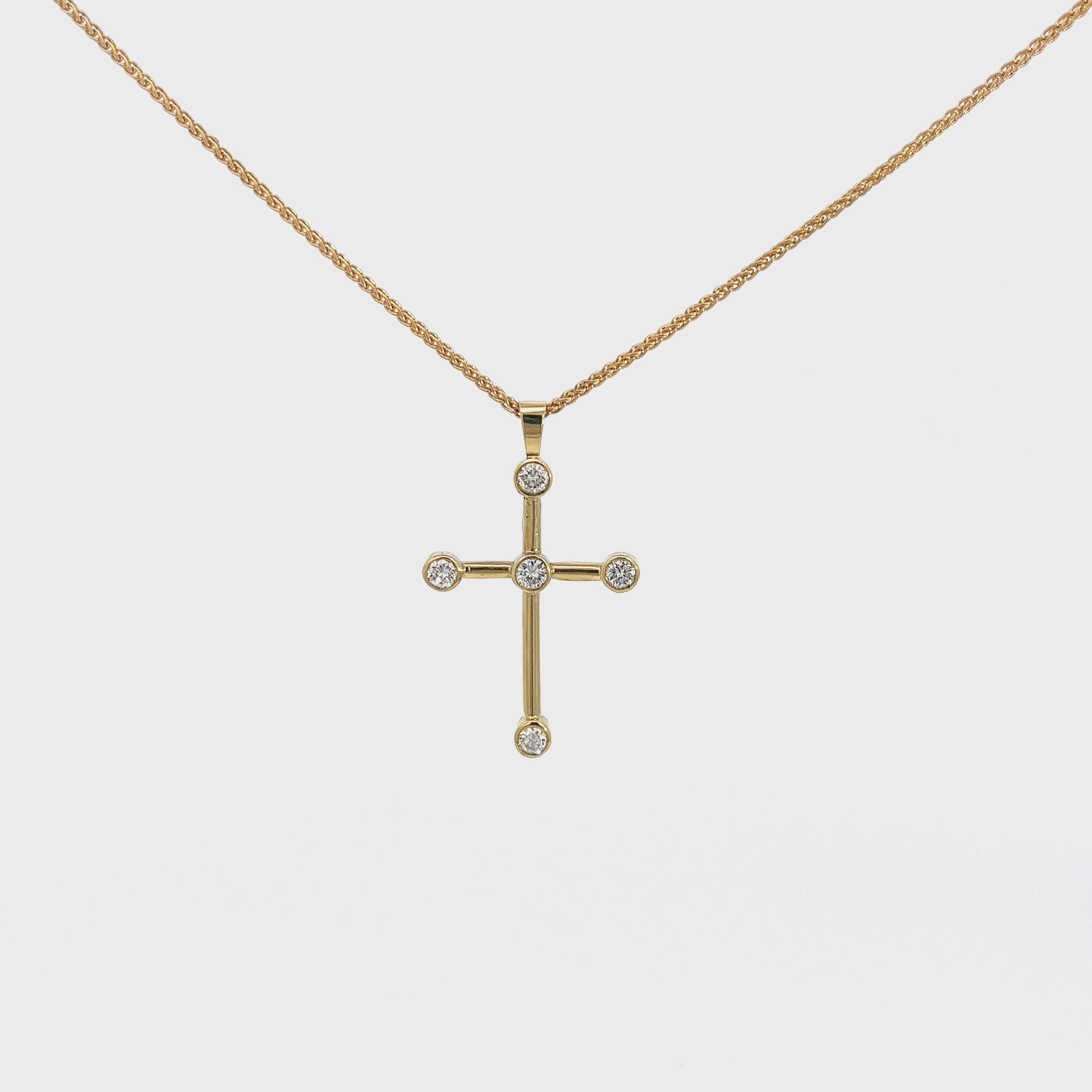 18K YELLOW GOLD .50CT FVS2 BEZEL SET DIAMOND CROSS PENDANT